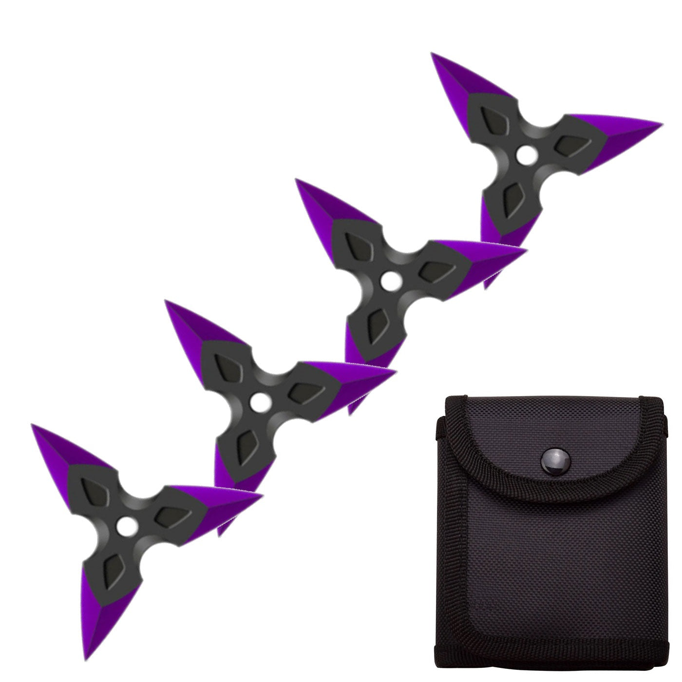 4 Pc Black/Purple Finish Three-Pointed Triangle Throwing Ninja Stars Shuriken - TOPHATTER'S ARMORY DEALS Collectible Weapons - Tophatter Daily Deals