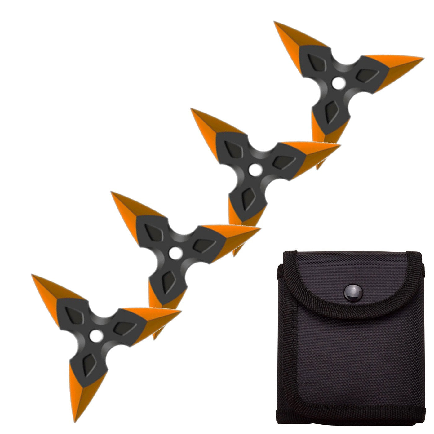 4 Pc Black/Orange Finish Three-Pointed Triangle Throwing Ninja Stars Shuriken - Tophatter's Guns'N'Weapons Store Collectible Weapons - Tophatter Daily Deals
