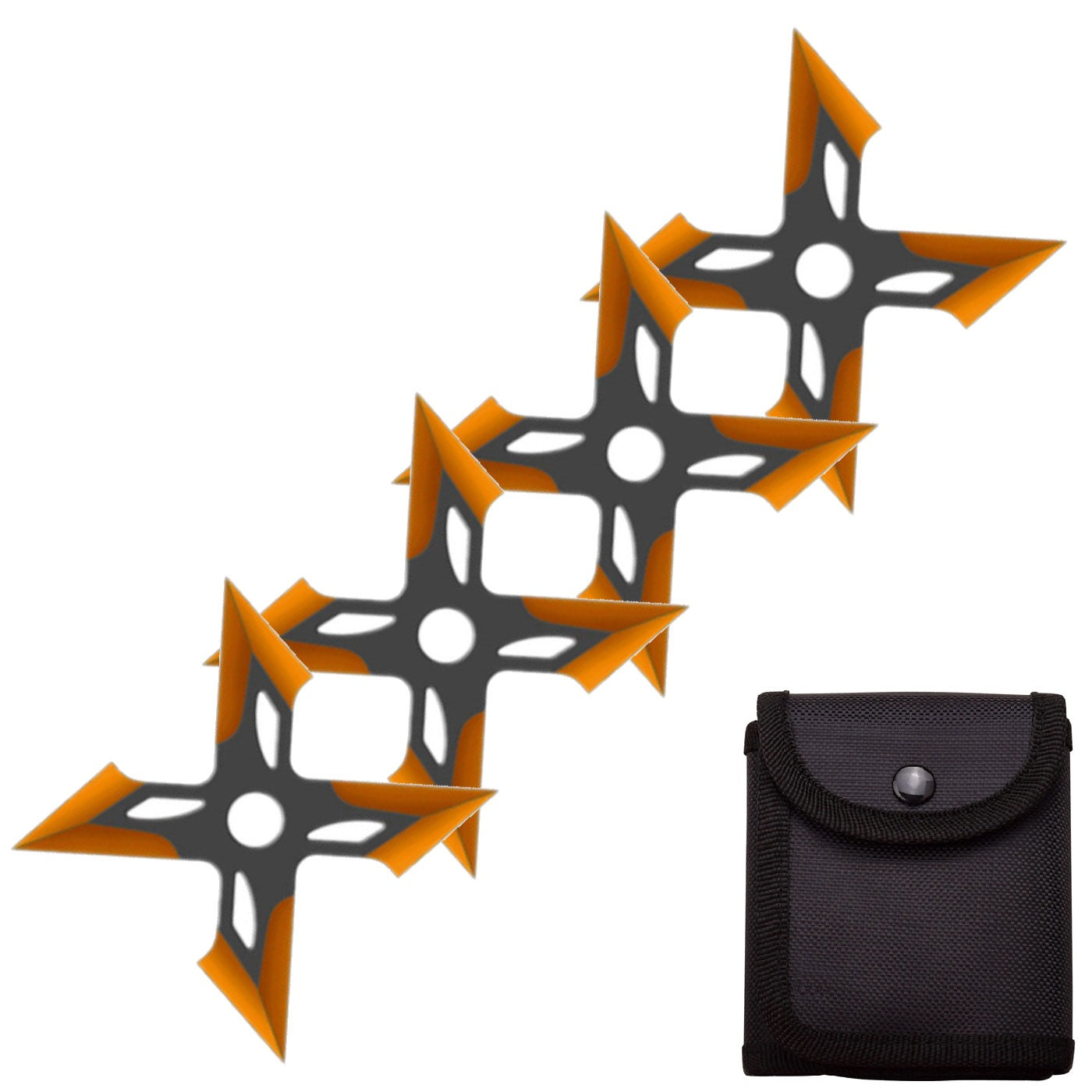 4 Pc Black/Orange Finish Four-Pointed X Throwing Ninja Stars Shuriken - Tophatter's Guns'N'Weapons Store Collectible Weapons - Tophatter Daily Deals