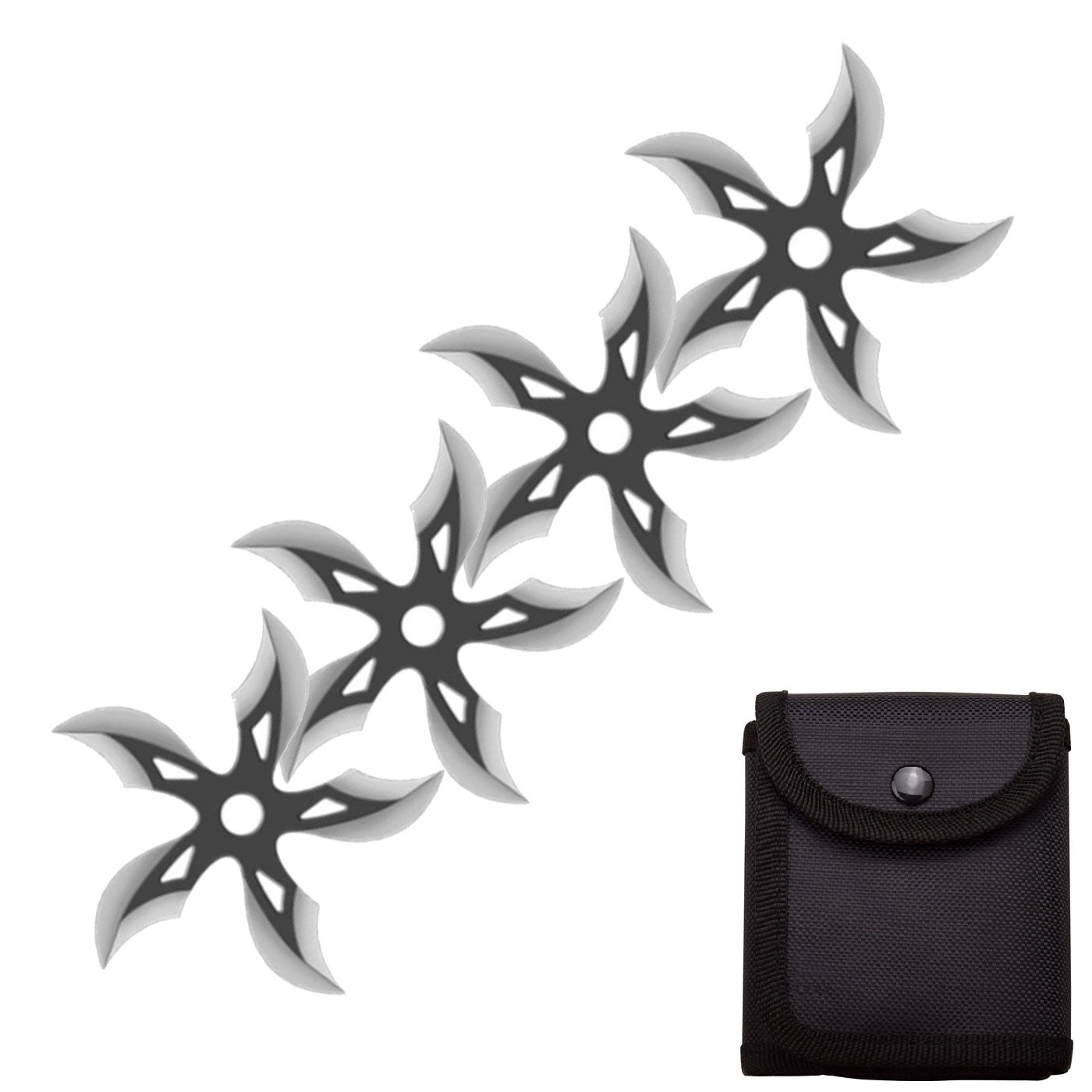 4 PC Set Black/Stain Finish Ninja Throwing Stars Shuriken Knife Curve Blade Five-Sided - TOPHATTER'S ARMORY DEALS Collectible Weapons - Tophatter Daily Deals