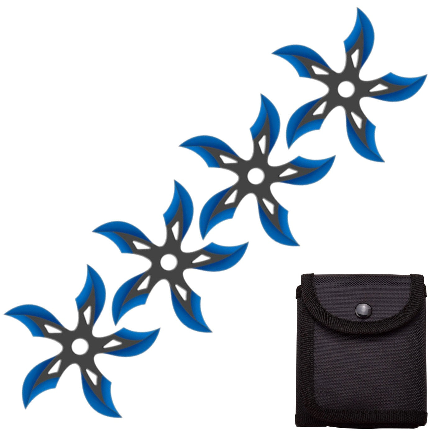 4 PC Set Black/Blue Finish Ninja Throwing Stars Shuriken Knife Curve Blade Five-Sided - TOPHATTER'S ARMORY DEALS Collectible Weapons - Tophatter Daily Deals