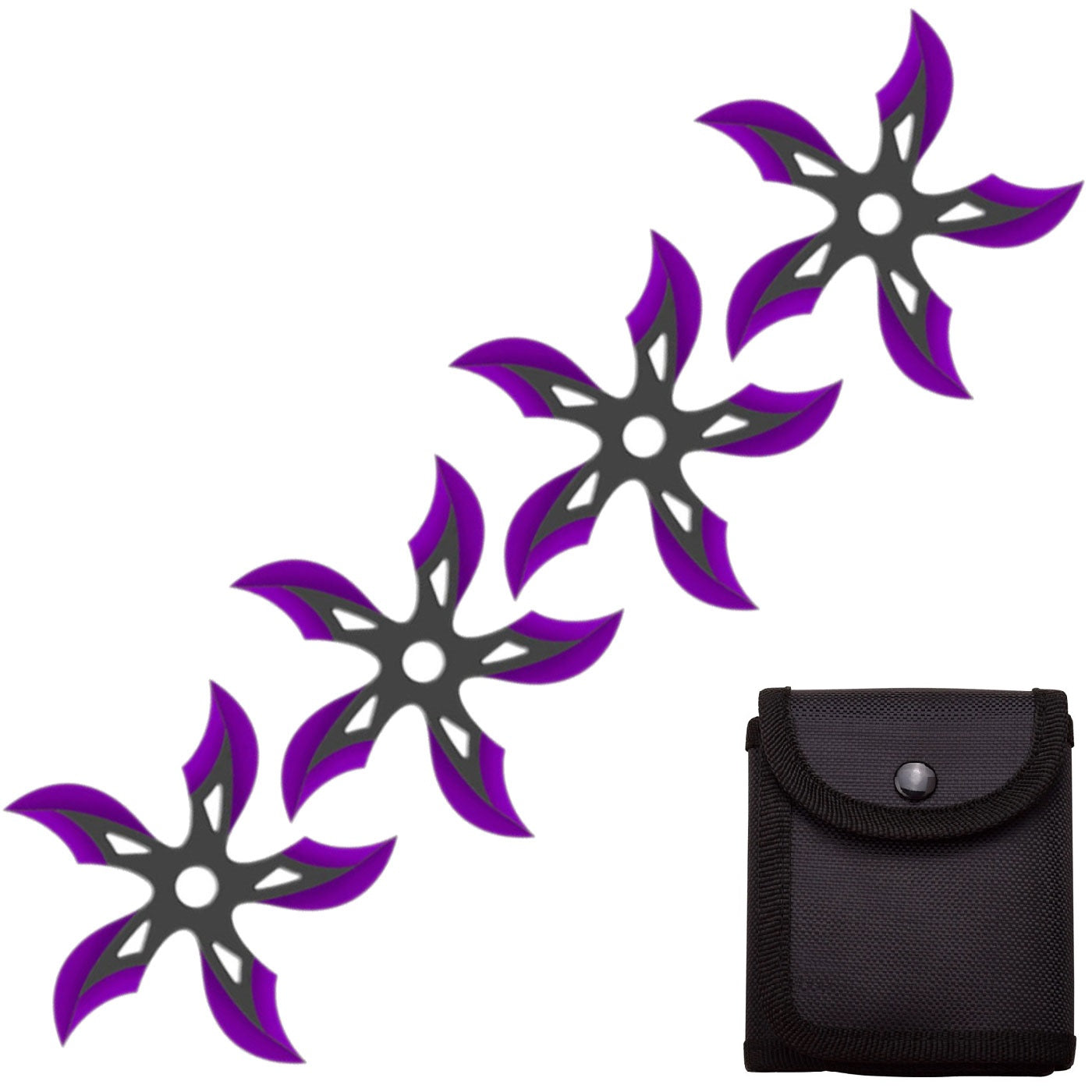 4 PC Set Black/Purple Finish Ninja Throwing Stars Shuriken Knife Curve Blade Five-Sided - Tophatter's Guns'N'Weapons Store - FREE SHIPPING Collectible Weapons - Tophatter Daily Deals