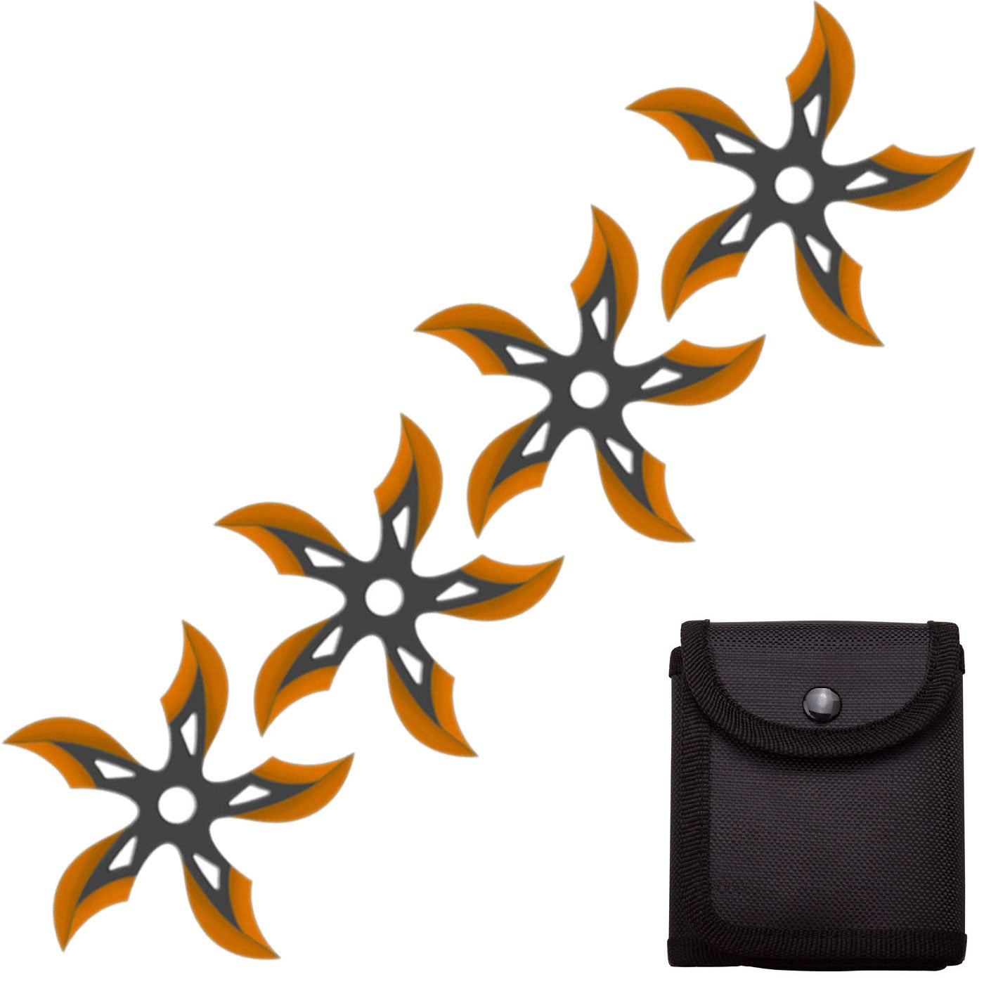 4 PC Set Black/Orange Finish Ninja Throwing Stars Shuriken Knife Curve Blade Five-Sided - TOPHATTER'S ARMORY DEALS Collectible Weapons - Tophatter Daily Deals