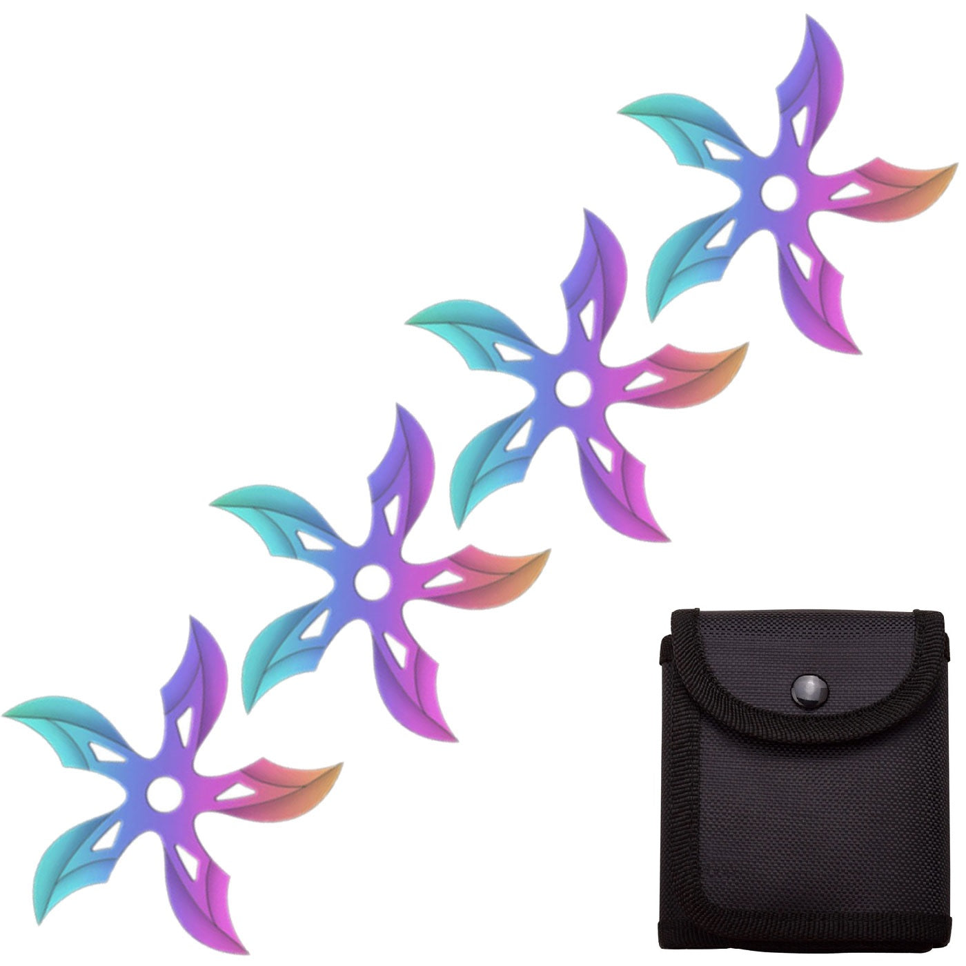 4 PC Set Titanium Finish Ninja Throwing Stars Shuriken Knife Curve Blade Five-Sided - Tophatter's Guns'N'Weapons Store Collectible Weapons - Tophatter Daily Deals