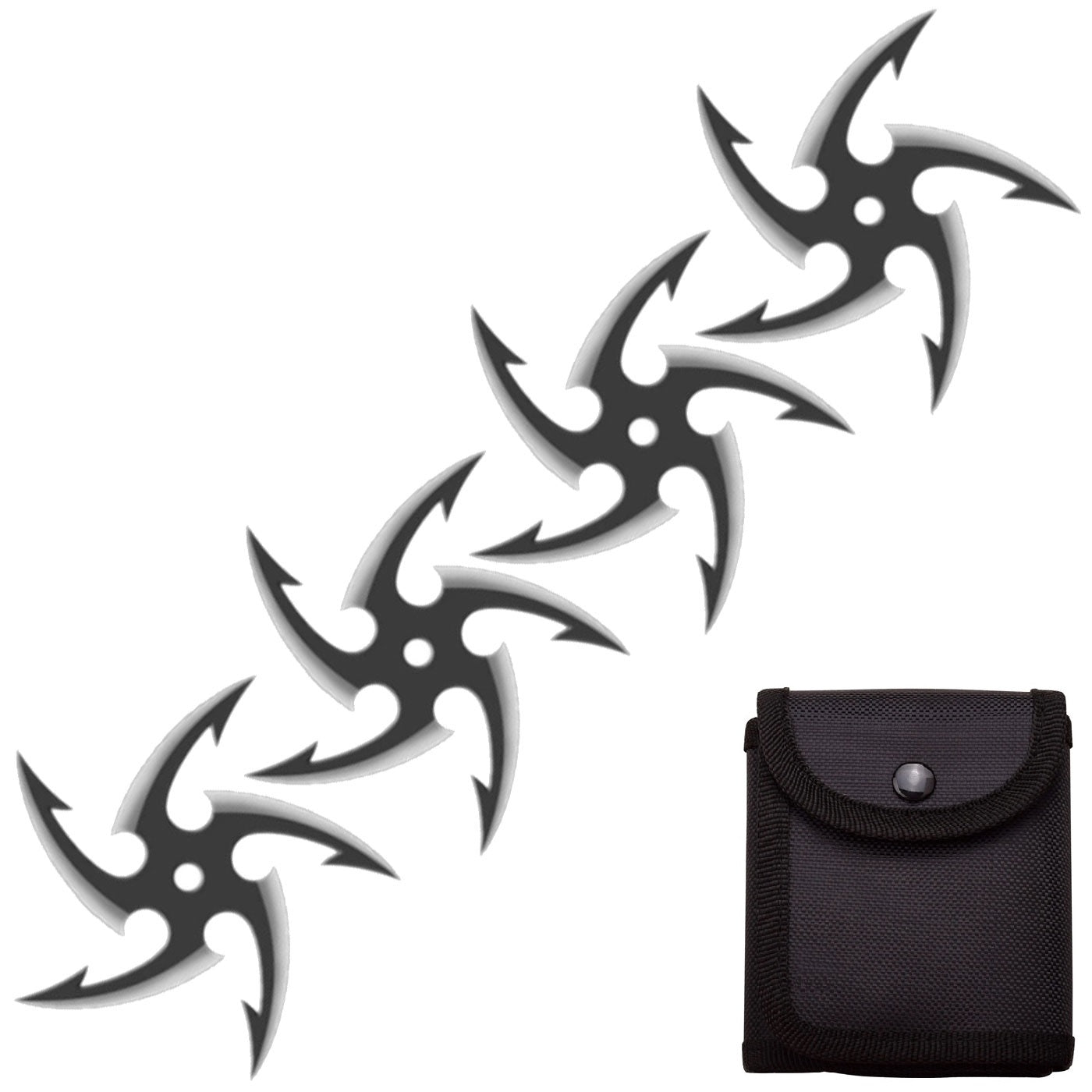 4 PC Set Black/Satin Finish Cyclone Ninja Throwing Stars Shuriken Knife Five-Sided - Tophatter's Army Products & Self Defense Collectible Weapons - Tophatter Daily Deals