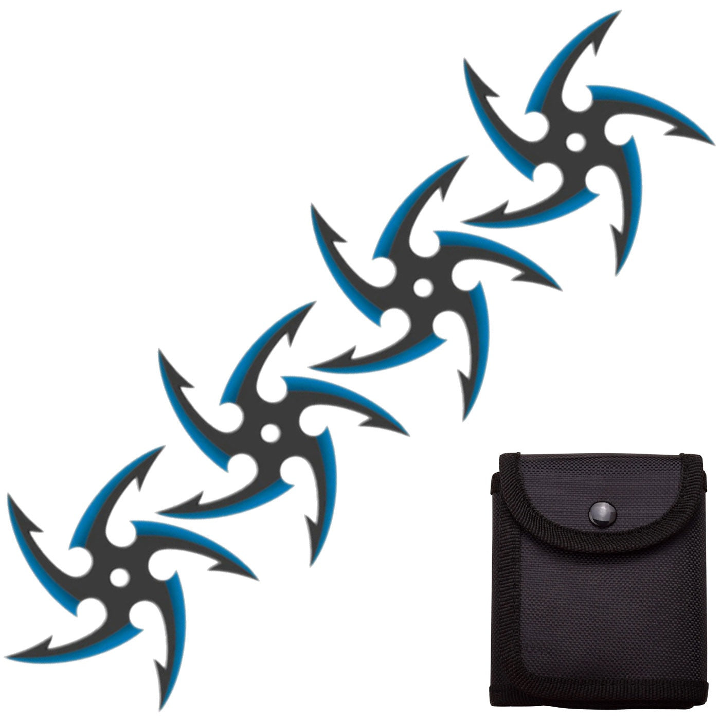 4 PC Set Black/Blue Finish Cyclone Ninja Throwing Stars Shuriken Knife Five-Sided - Tophatter's Guns'N'Weapons Store Collectible Weapons - Tophatter Daily Deals