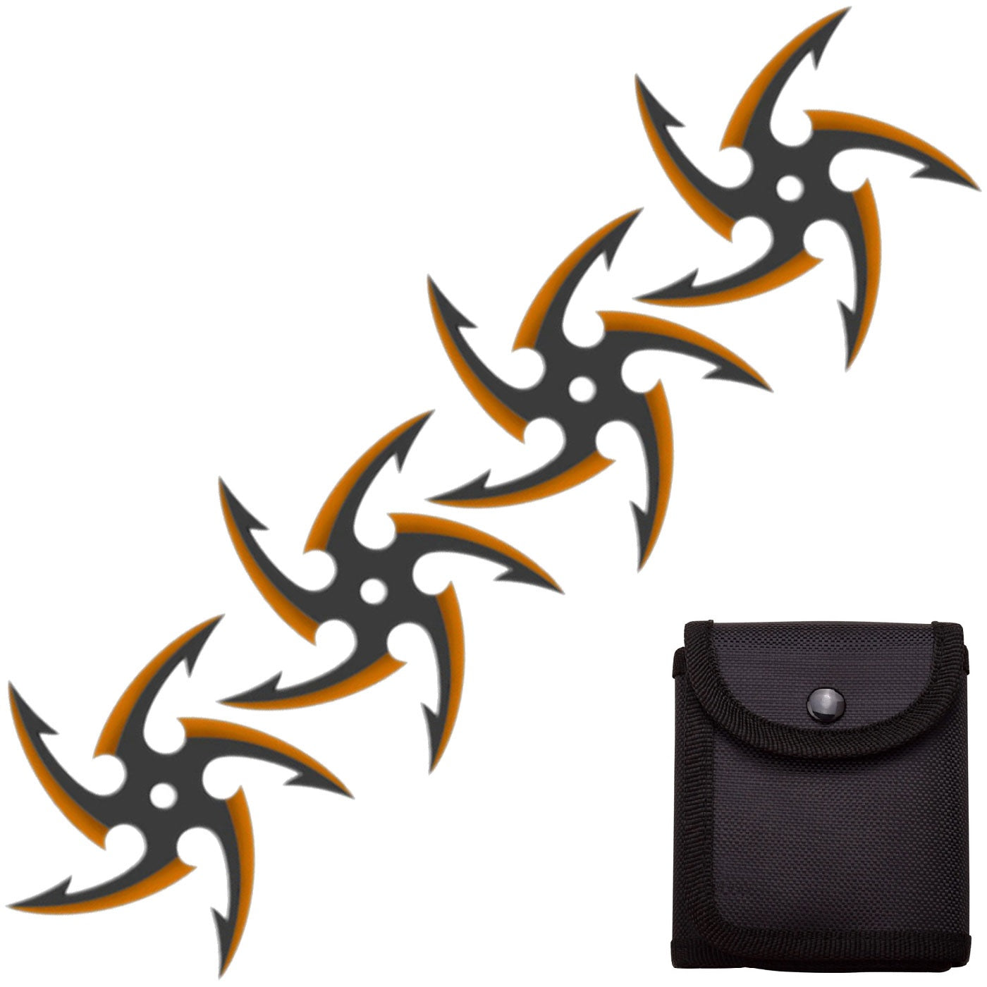 4 PC Set Black/Orange Finish Cyclone Ninja Throwing Stars Shuriken Knife Five-Sided - TOPHATTER'S ARMORY DEALS Collectible Weapons - Tophatter Daily Deals