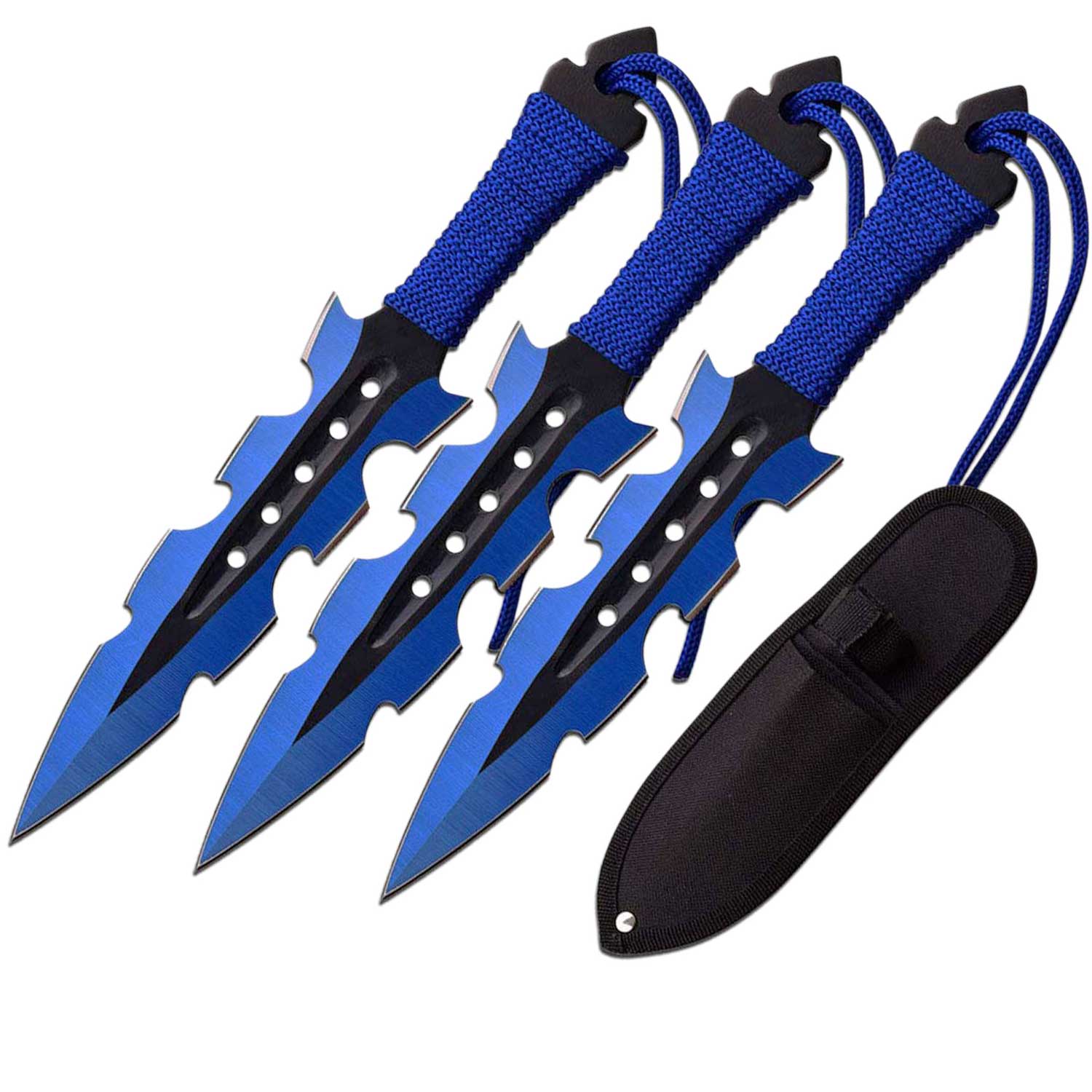 Blue & Black Throwing Knife Set with Sheath - Set of 3 Throwers - Tophatter's Guns'N'Weapons Store - FREE SHIPPING Collectible Weapons - Tophatter Daily Deals