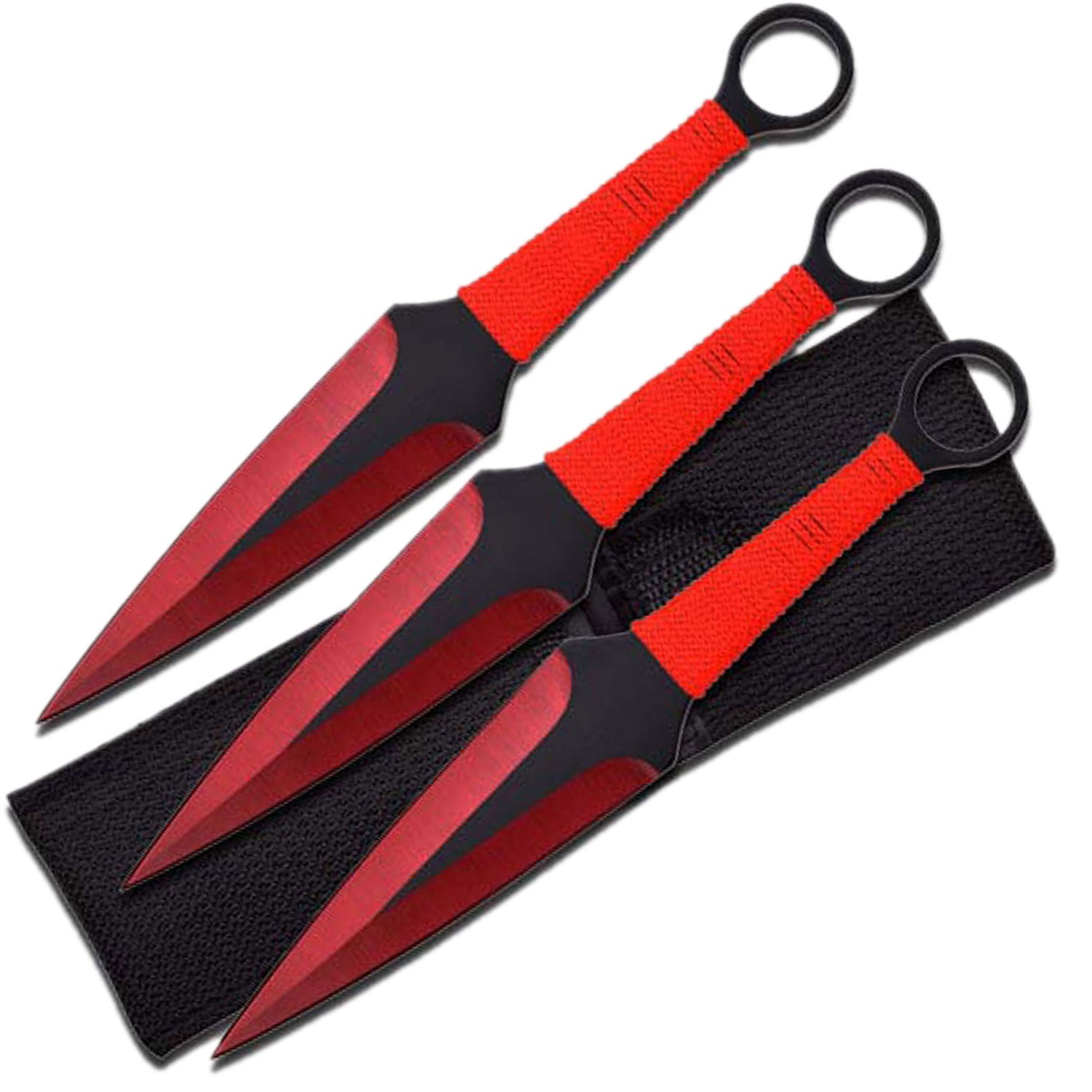 9” 3 pc Ninja Kunai Sport Throwing Knife Set With Nylon Sheath Collectible Weapons - Tophatter Daily Deals