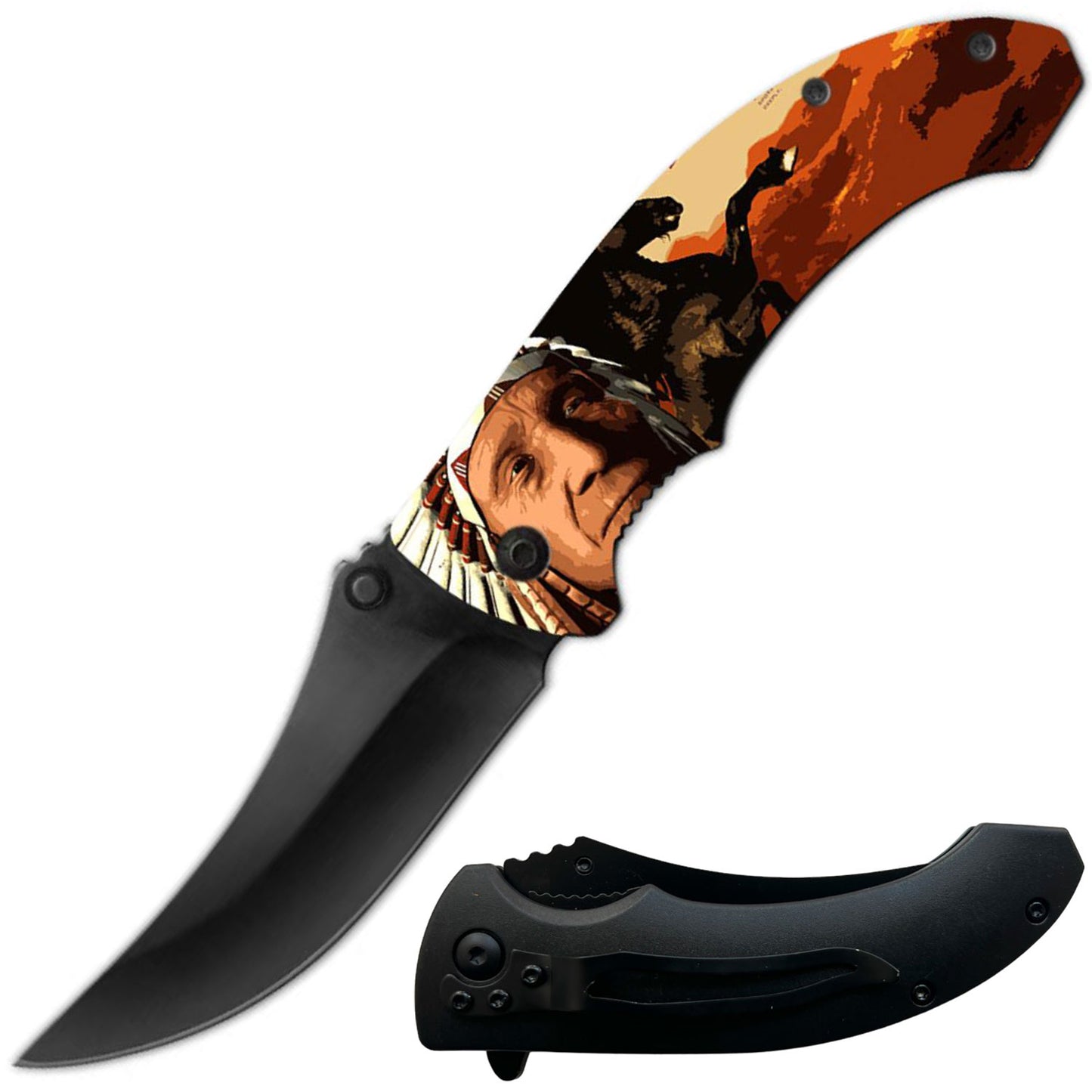 8" Native American Indian Spring Assisted Folding Pocket Knife Blue - TOPHATTER'S ARMORY DEALS Collectible Weapons - Tophatter Daily Deals