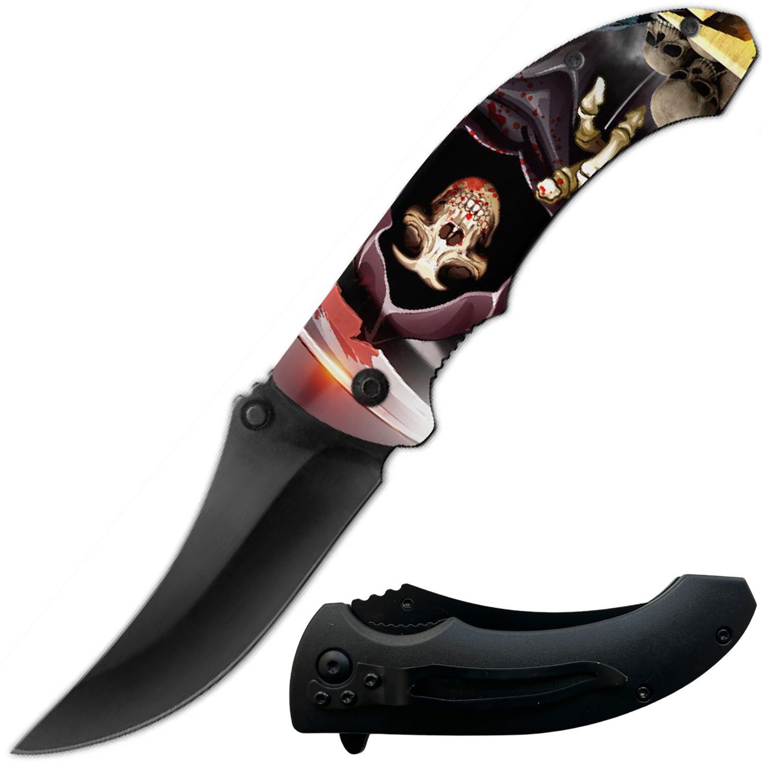 8" Grim Reaper Death Scythe Spring Assisted Open Folding Pocket Knife - Tophatter's Guns'N'Weapons Store Collectible Weapons - Tophatter Daily Deals