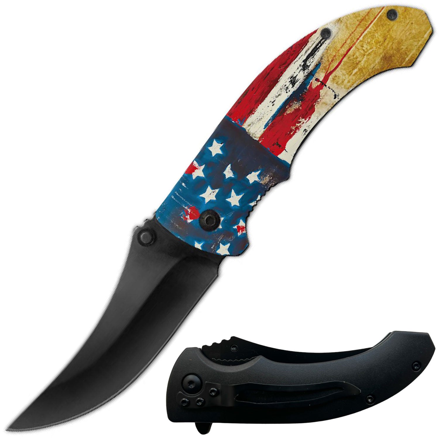 8" American Flag Spring Assisted Open Folding Pocket Knife - Tophatter's Guns'N'Weapons Store Collectible Weapons - Tophatter Daily Deals