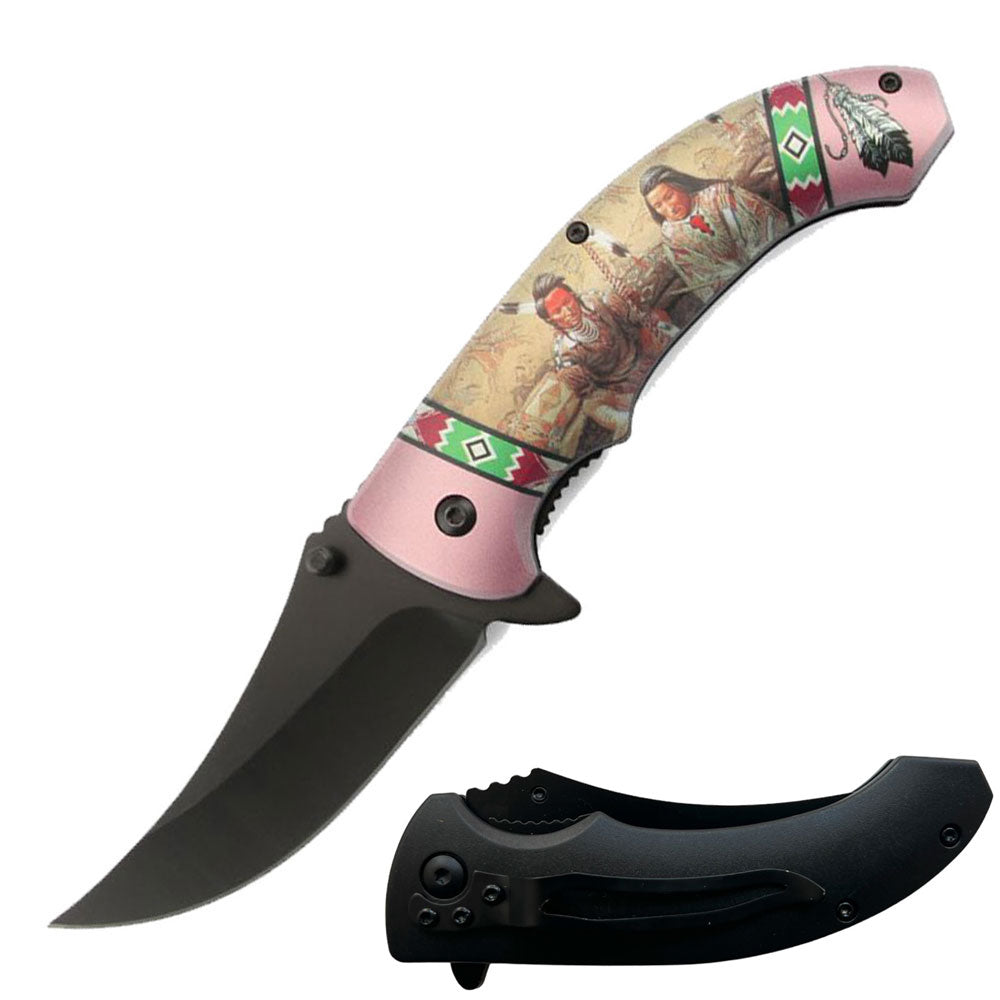 8" Native American Indian Spring Assisted Open Folding Pocket Knife Pink - TOPHATTER'S ARMORY DEALS Collectible Weapons - Tophatter Daily Deals