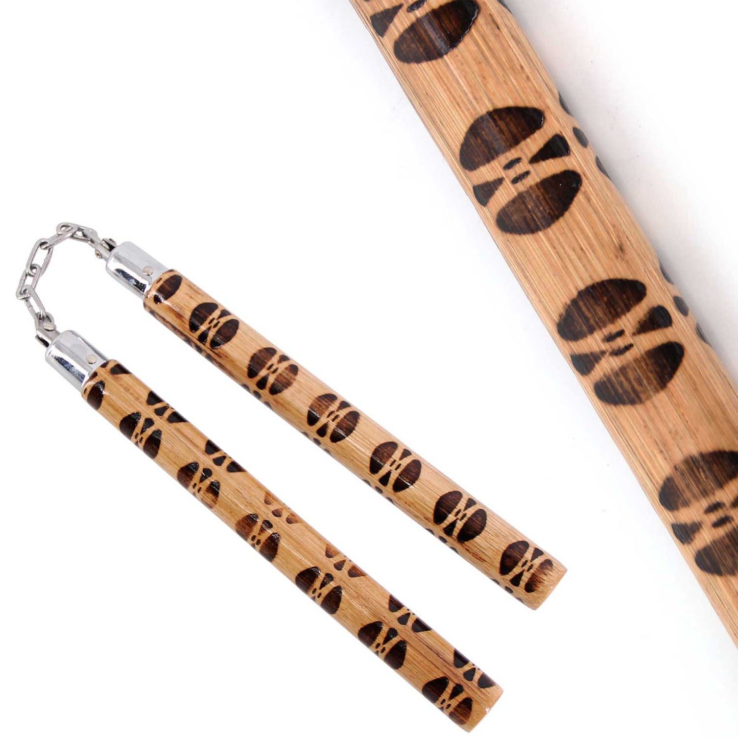 12" Tiger Rattan Hardwood Nunchaku - Tophatter's Guns'N'Weapons Store - FREE SHIPPING Collectible Weapons - Tophatter Daily Deals