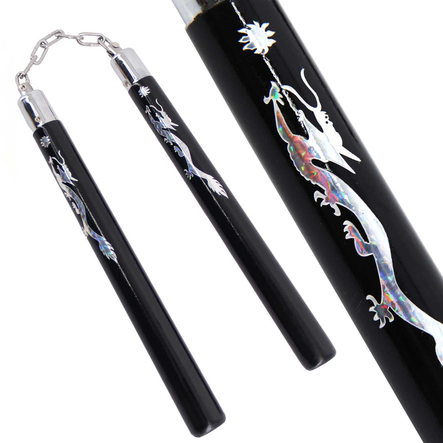 12" Hardwood Holographic Dragon Nunchucks - Tophatter's Guns'N'Weapons Store Collectible Weapons - Tophatter Daily Deals