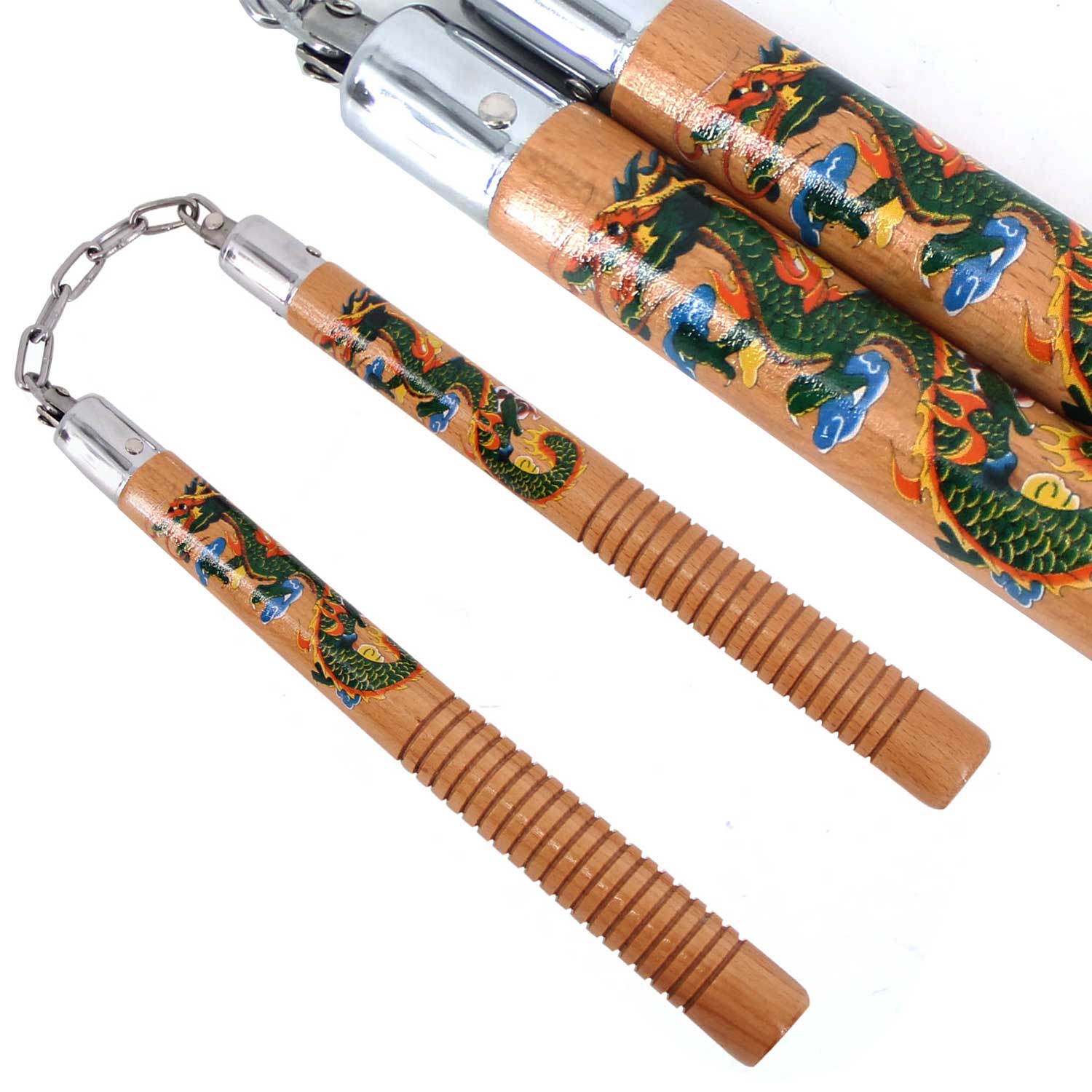 12" Hardwood Chinese Dragon Nunchaku With Grip Collectible Weapons - Tophatter Daily Deals