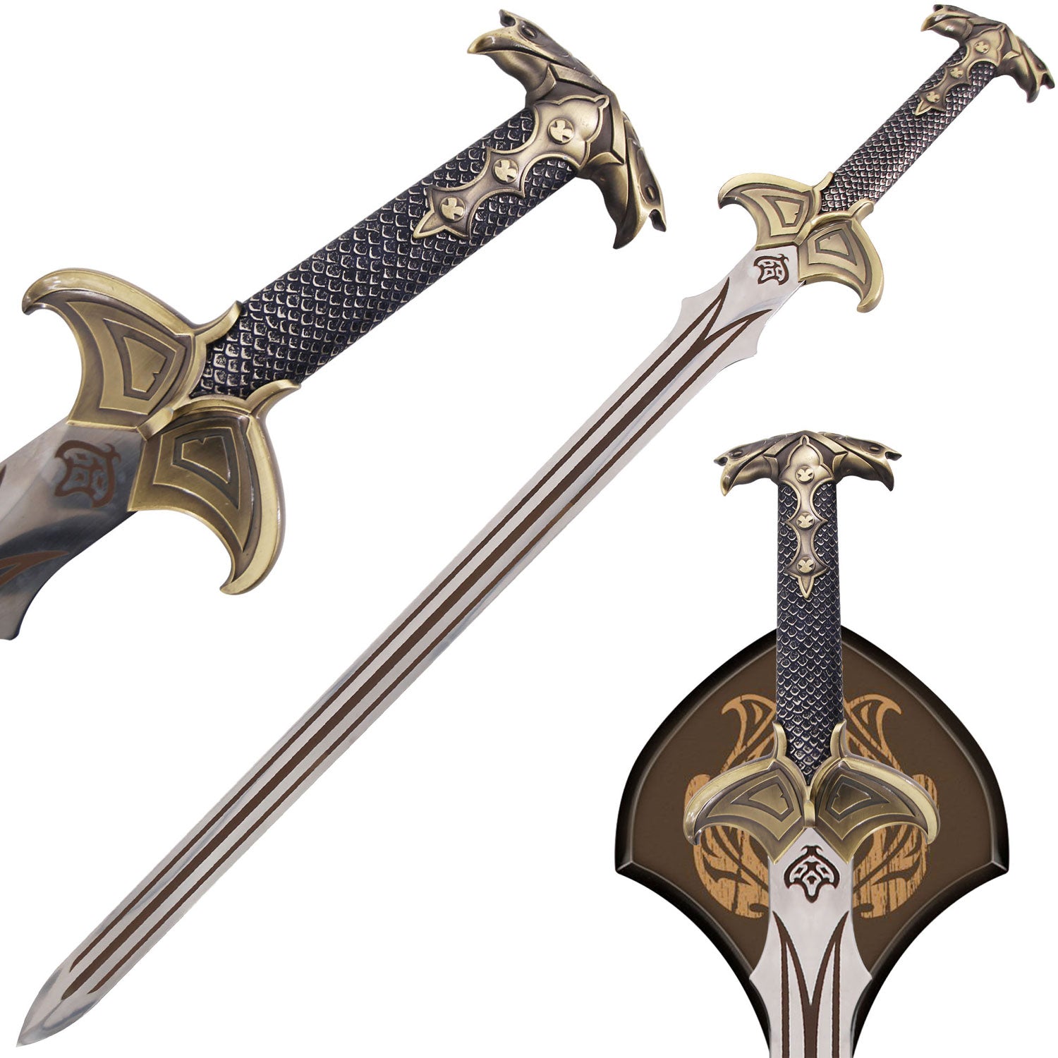 Fantasy Replica Sword Stainless Steel Blade with Wooden Display Plaque - TOPHATTER'S ARMORY DEALS Collectible Weapons - Tophatter Daily Deals