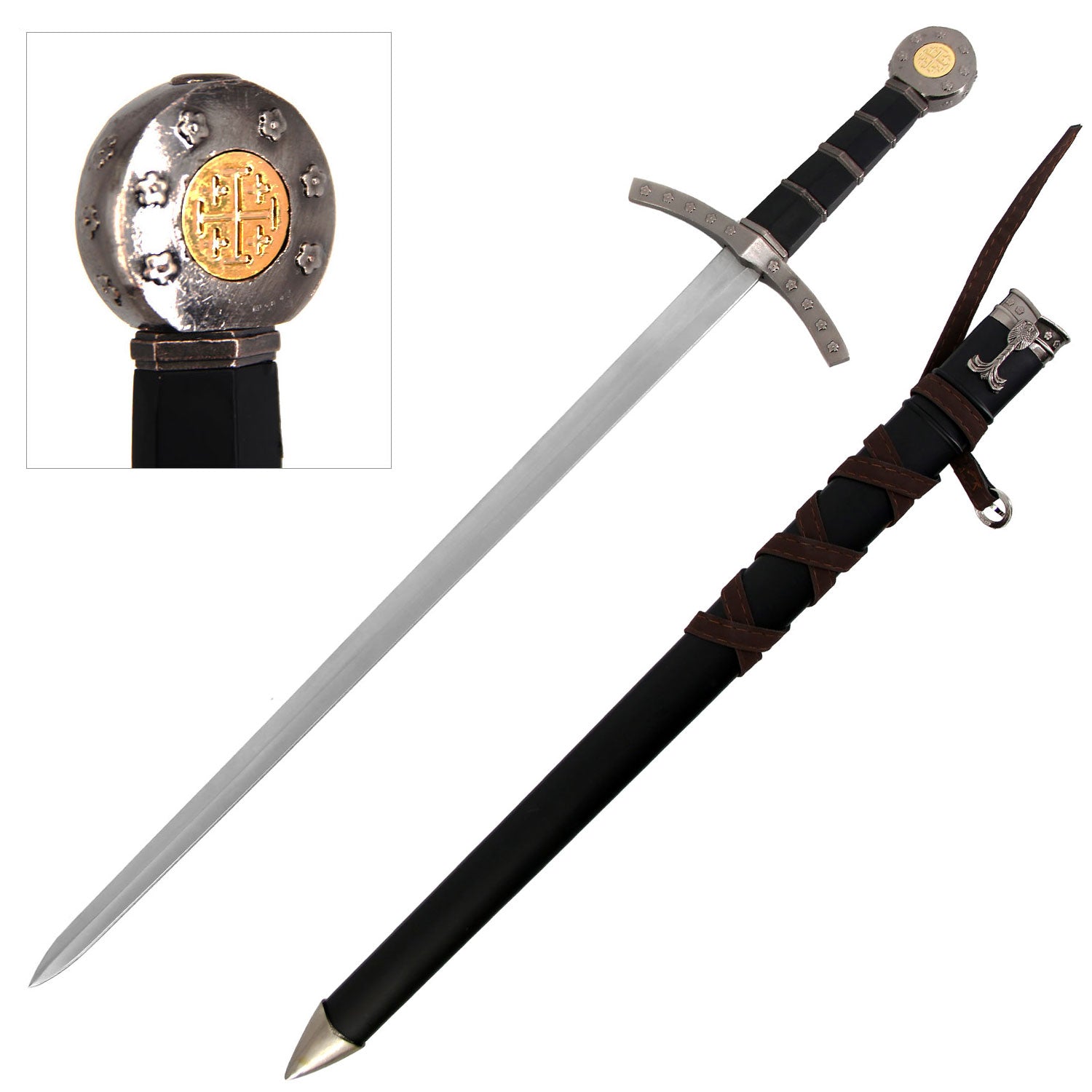 23" King Arthur Excalibur Crusader Medieval Short Sword with Scabbard - Tophatter's Guns'N'Weapons Store Collectible Weapons - Tophatter Daily Deals