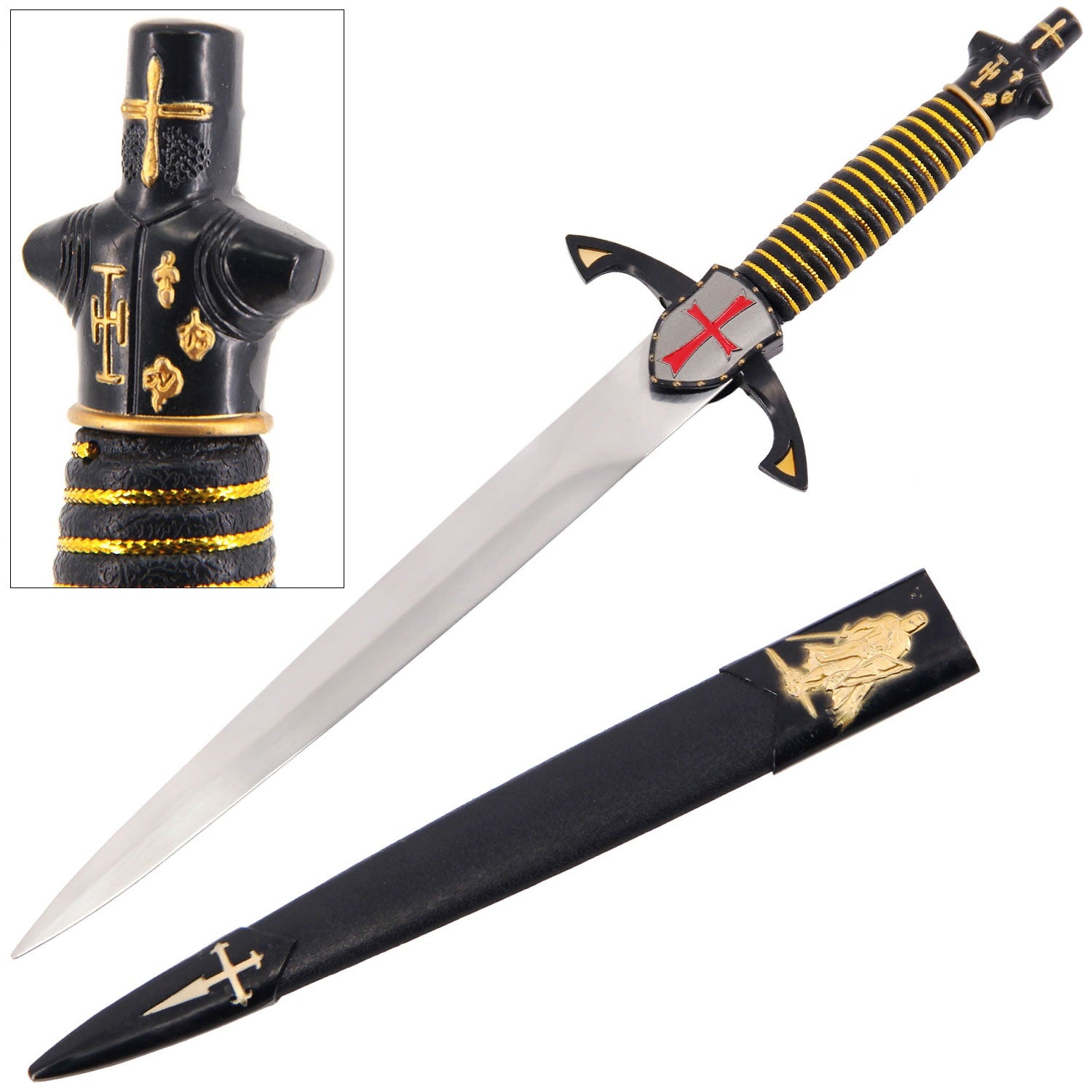 Knight and Shield Medieval Dagger with Scabbard - Tophatter's Inc. Weapons Store Online Collectible Weapons - Tophatter Daily Deals