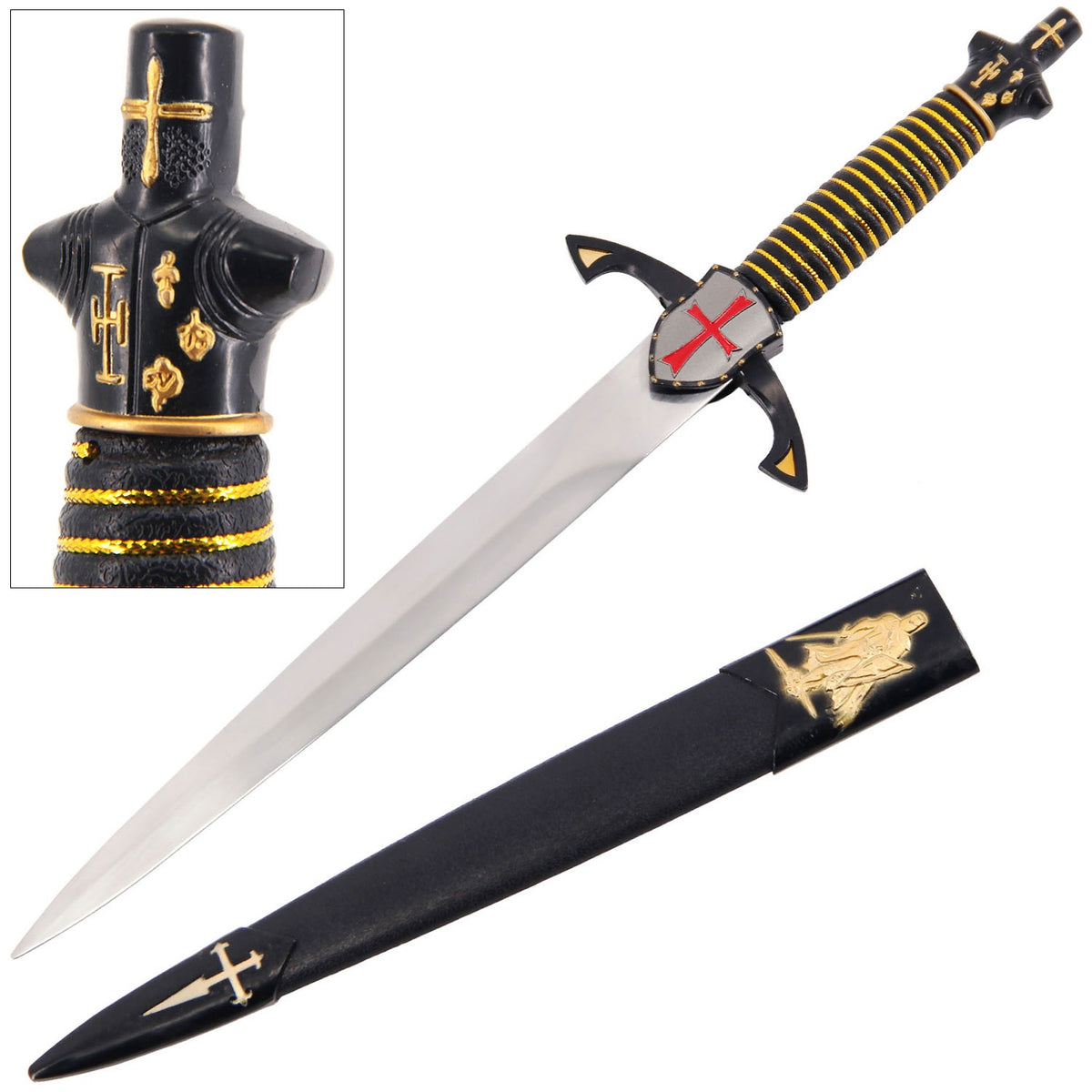 Knight and Shield Medieval Dagger with Scabbard - Tophatter's Inc. Weapons Store Online Collectible Weapons - Tophatter Daily Deals