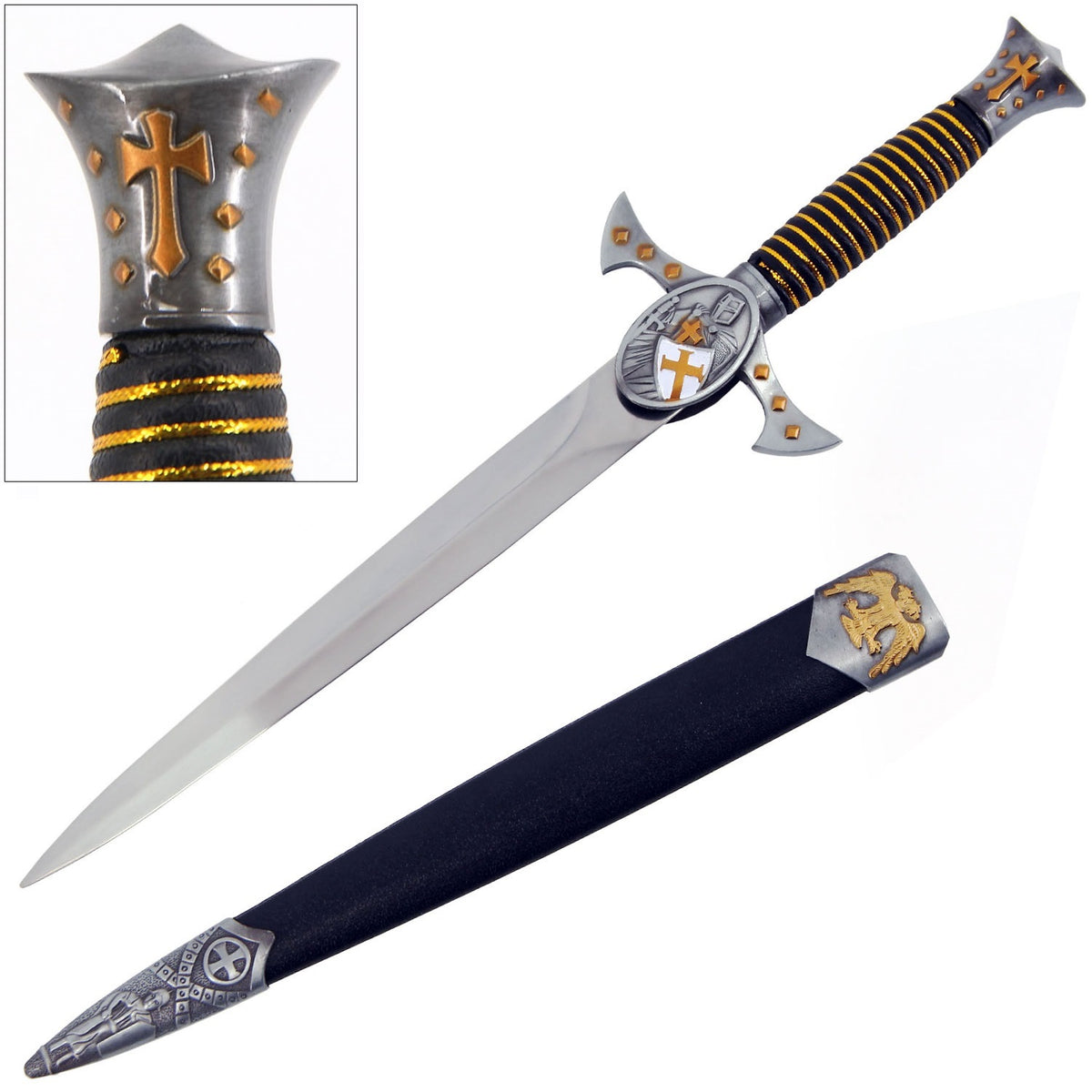 Cross and Shield Crusader Dagger - Tophatter's Guns'N'Weapons Store - FREE SHIPPING Collectible Weapons - Tophatter Daily Deals
