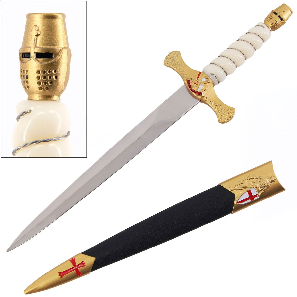 Golden Knight Helmet Dagger with Scabbard - Tophatter's Army Products & Self Defense Collectible Weapons - Tophatter Daily Deals