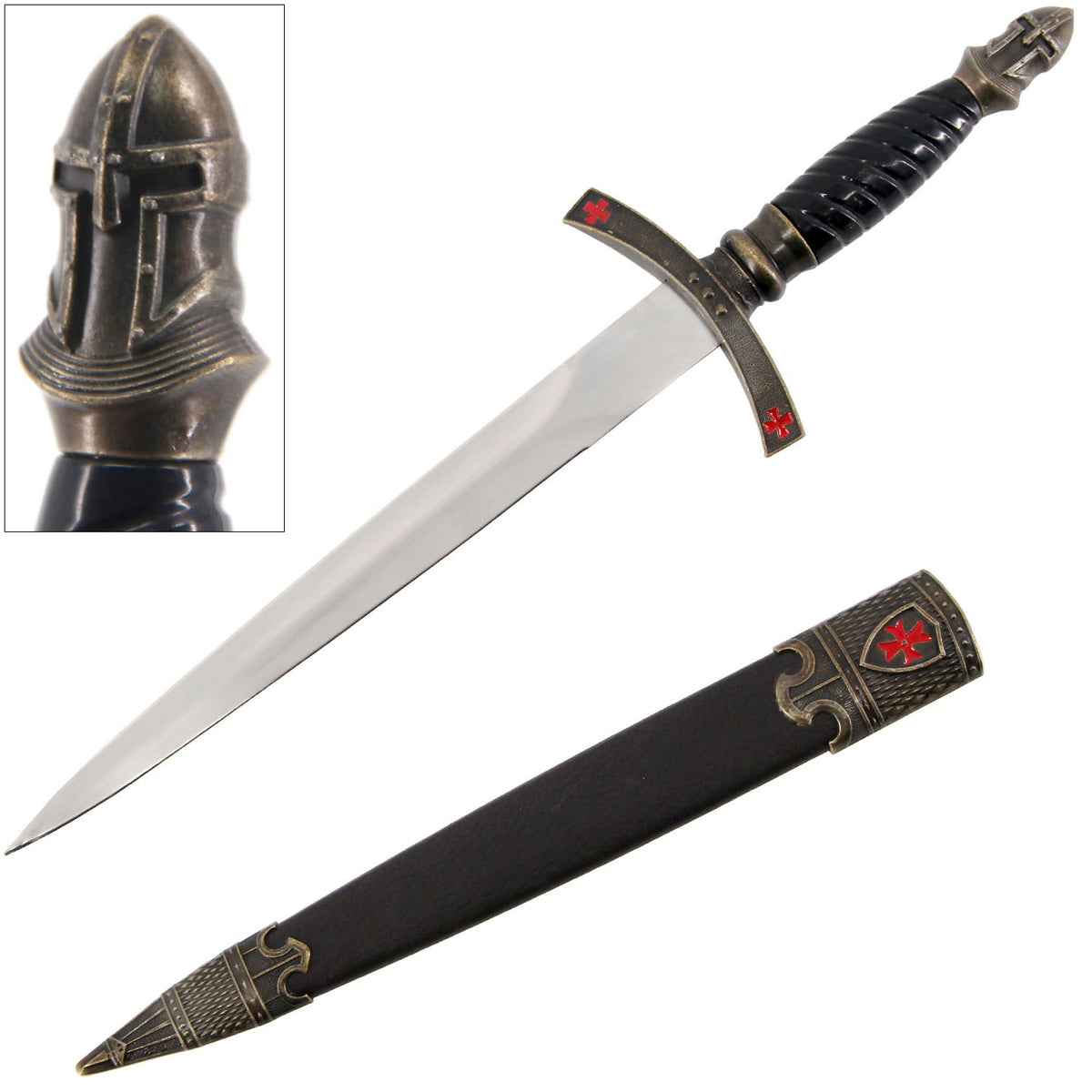 Knights Helm Crusader Dagger with Sheath - Tophatter's Guns'N'Weapons Store - FREE SHIPPING Collectible Weapons - Tophatter Daily Deals