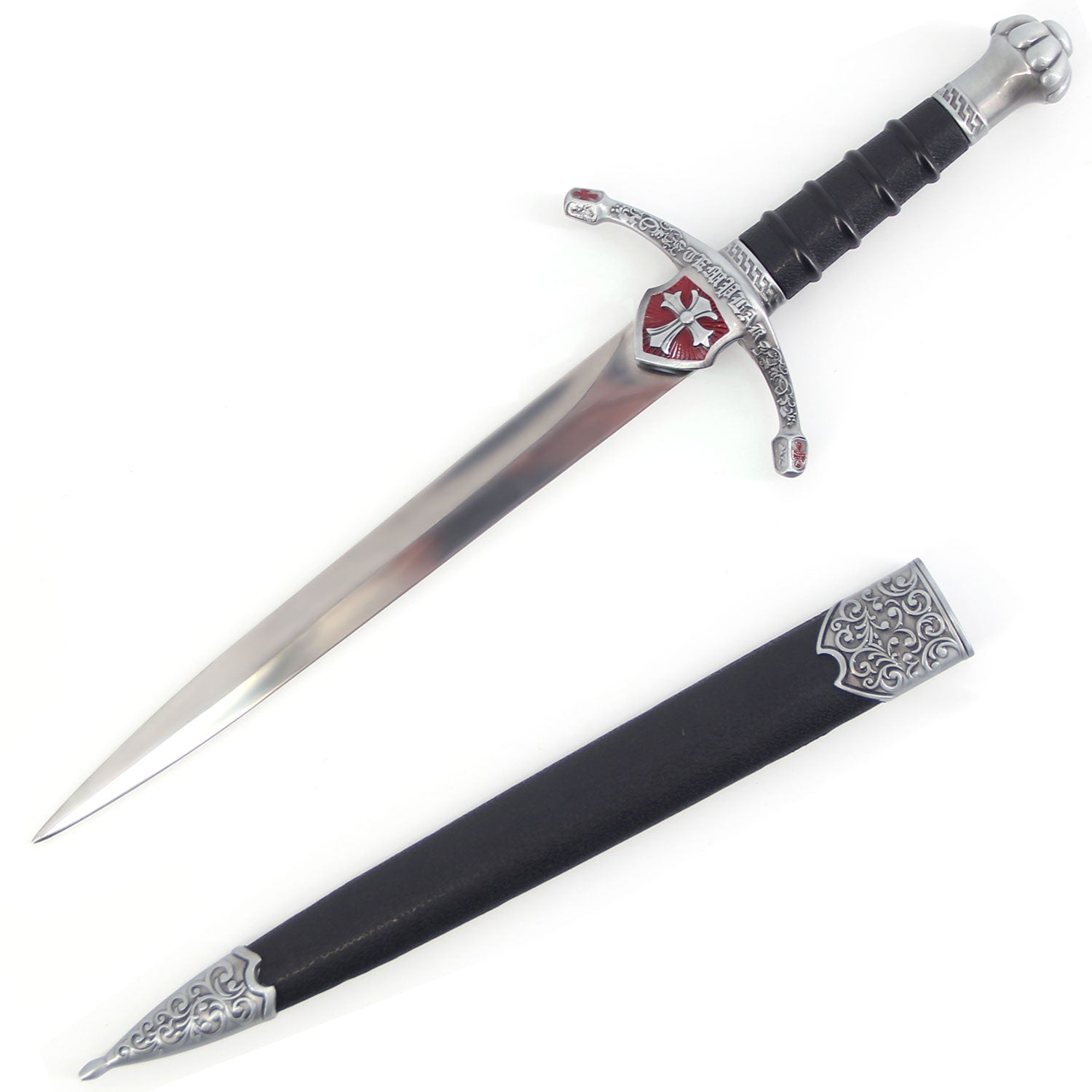 14.25 Inch Red Shield Crusader Dagger with Scabbard Collectible Weapons - Tophatter Daily Deals
