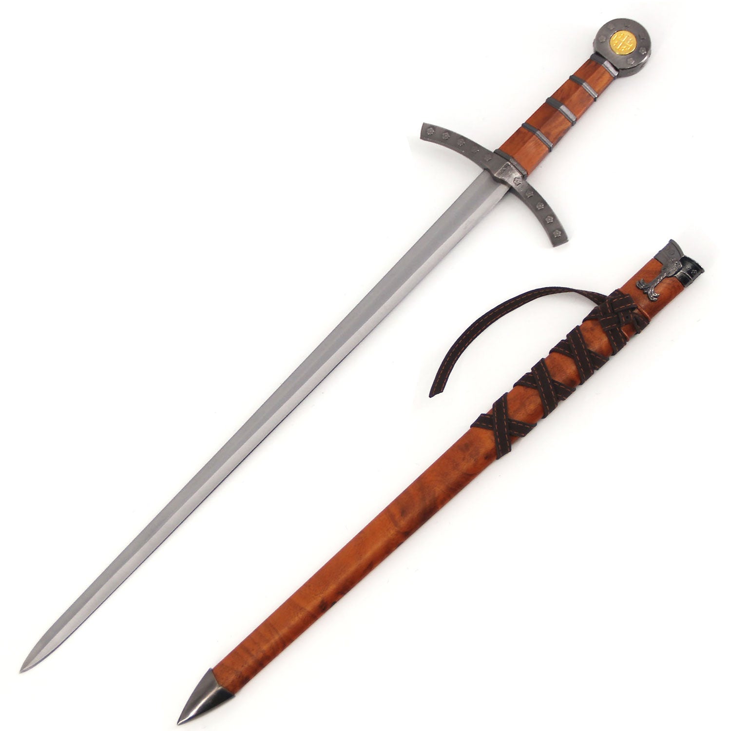 24 Inch Brown Crusader Cross Short Sword with Scabbard - TOPHATTER'S ARMORY DEALS Collectible Weapons - Tophatter Daily Deals