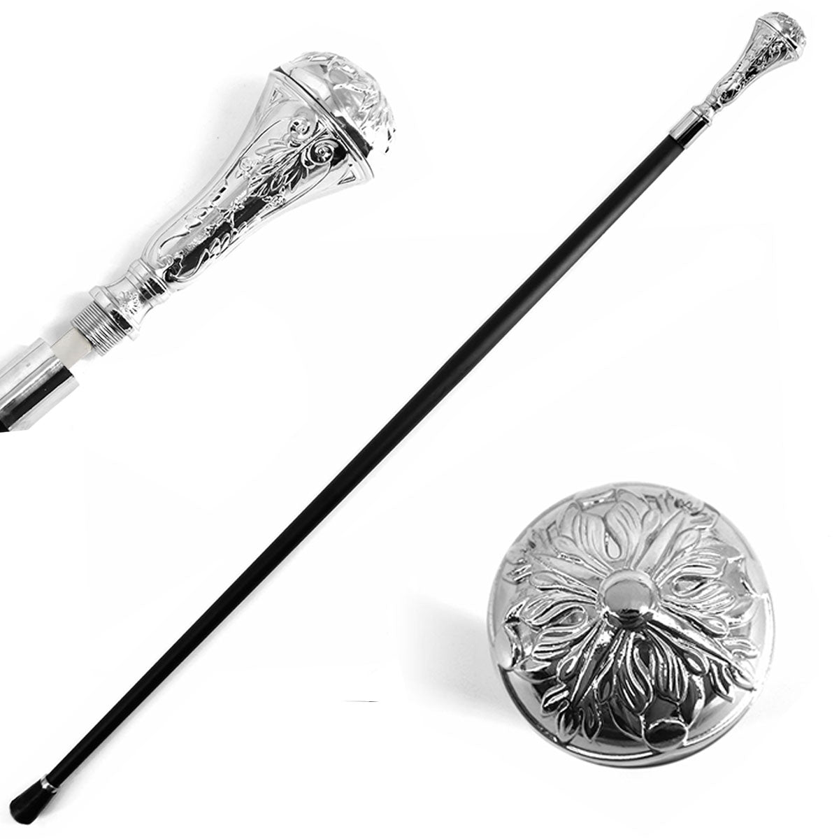 36.5" Silver Acanthus Rosette Knob Deluxe Steel Cane Sword - Tophatter's Guns'N'Weapons Store - FREE SHIPPING Collectible Weapons - Tophatter Daily Deals