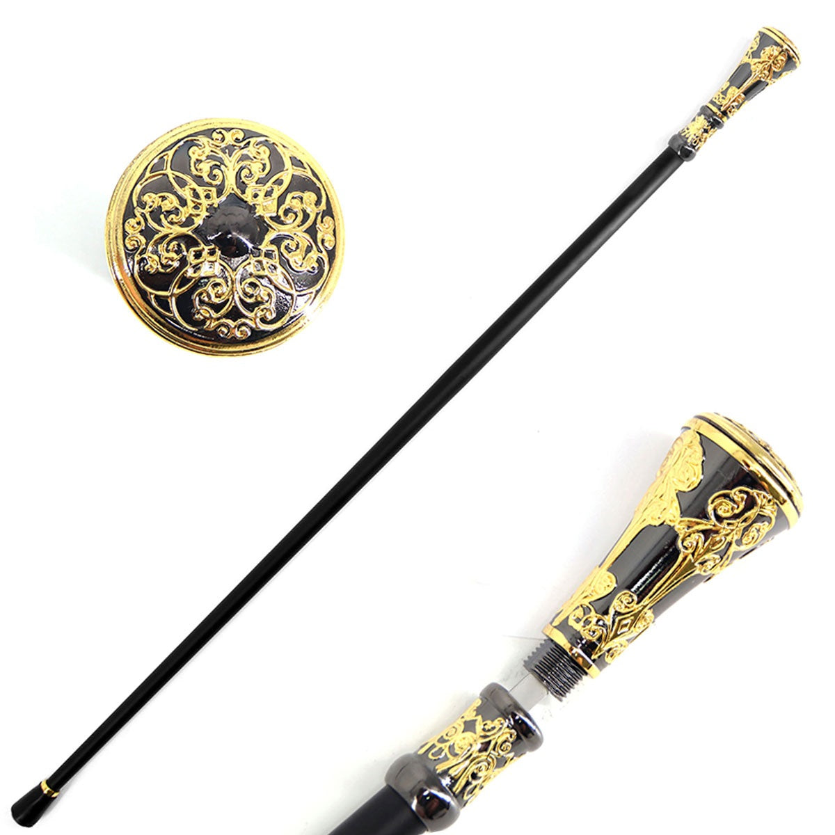 36" Golden Flower Pattern Knob Deluxe Steel Cane Sword - Tophatter's Inc. Weapons Store Online Collectible Weapons - Tophatter Daily Deals