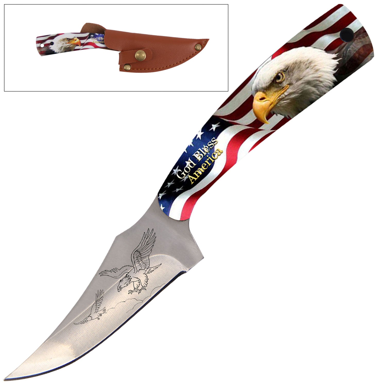7" Full Tang Fixed Blade Knife American Eagle Handle for Hunting, Skinning Collectible Weapons - Tophatter Daily Deals
