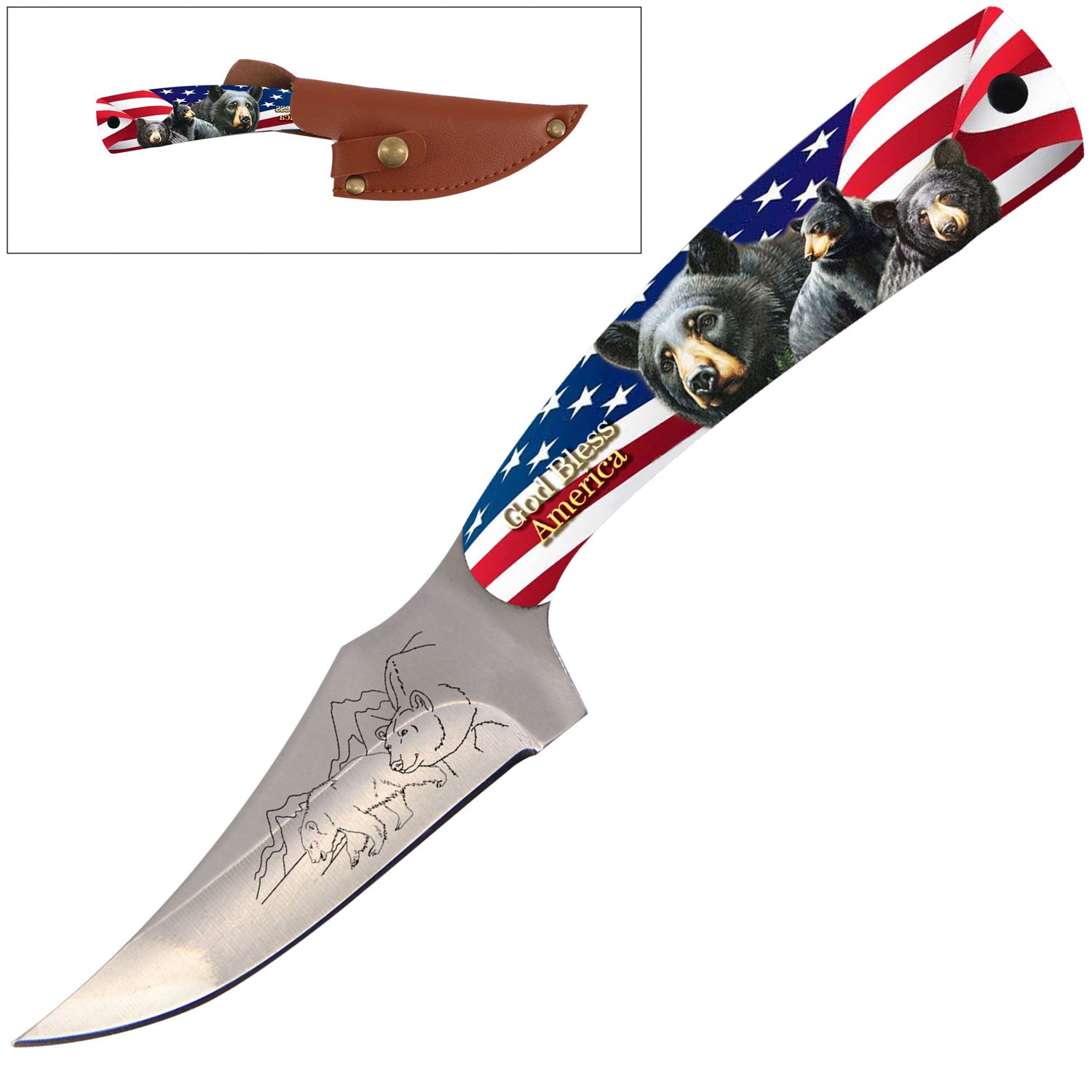 7" Full Tang Fixed Blade Knife American Bear Handle for Hunting, Skinning Collectible Weapons - Tophatter Daily Deals
