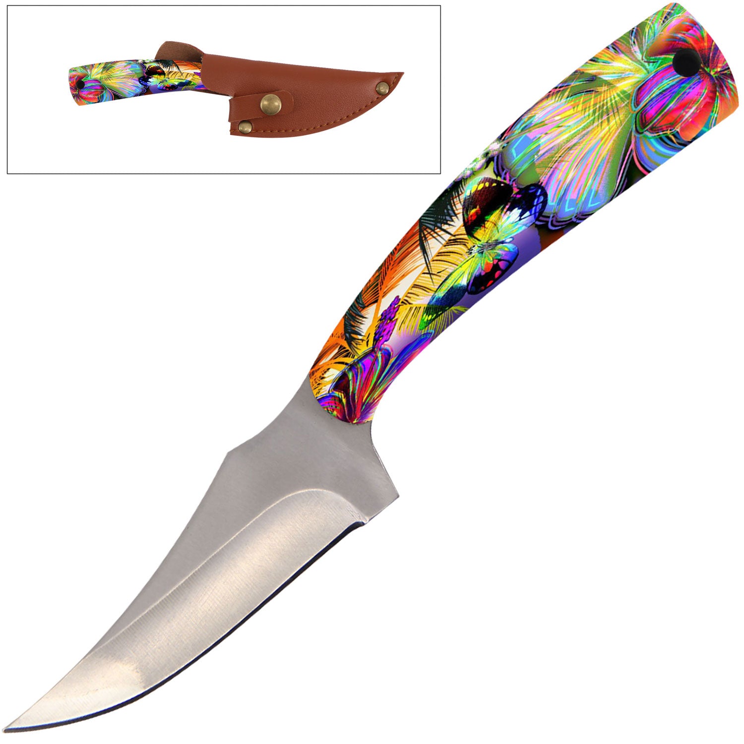 7" Full Tang Fixed Blade Knife Butterfly Handle for Hunting, Skinning Collectible Weapons - Tophatter Daily Deals