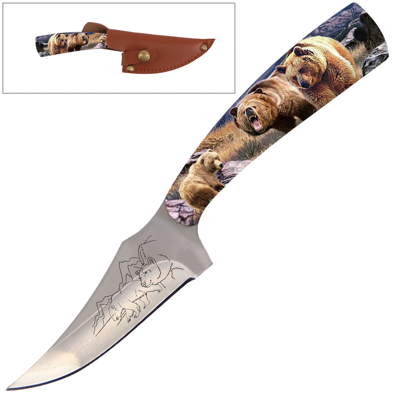 7" Full Tang Fixed Blade Knife Bear Handle for Hunting, Skinning - Tophatter's Guns'N'Weapons Store Collectible Weapons - Tophatter Daily Deals