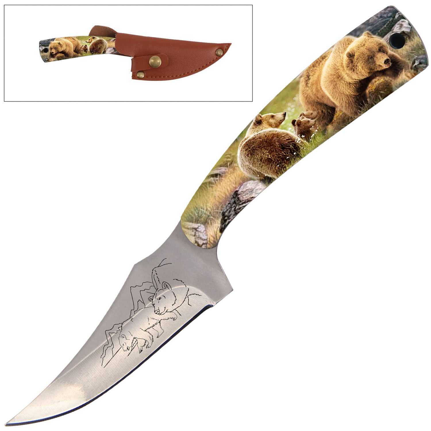 7 Inch Full Tang Fixed Blade Knife Bear Handle for Hunting, Skinning Collectible Weapons - Tophatter Daily Deals