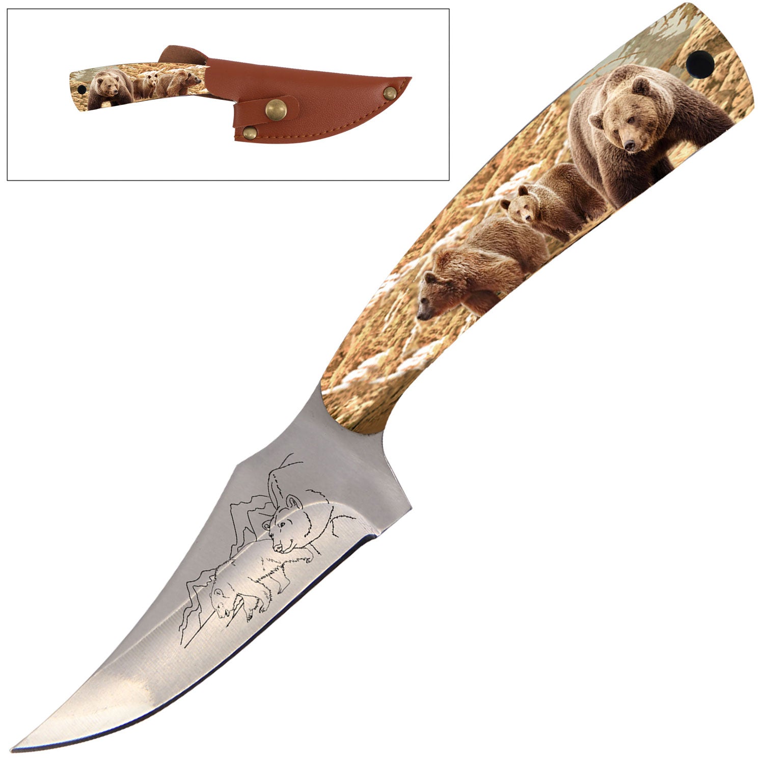 7" Full Tang Fixed Blade Skinning Knife Bear Handle for Hunting - Tophatter's Guns'N'Weapons Store Collectible Weapons - Tophatter Daily Deals