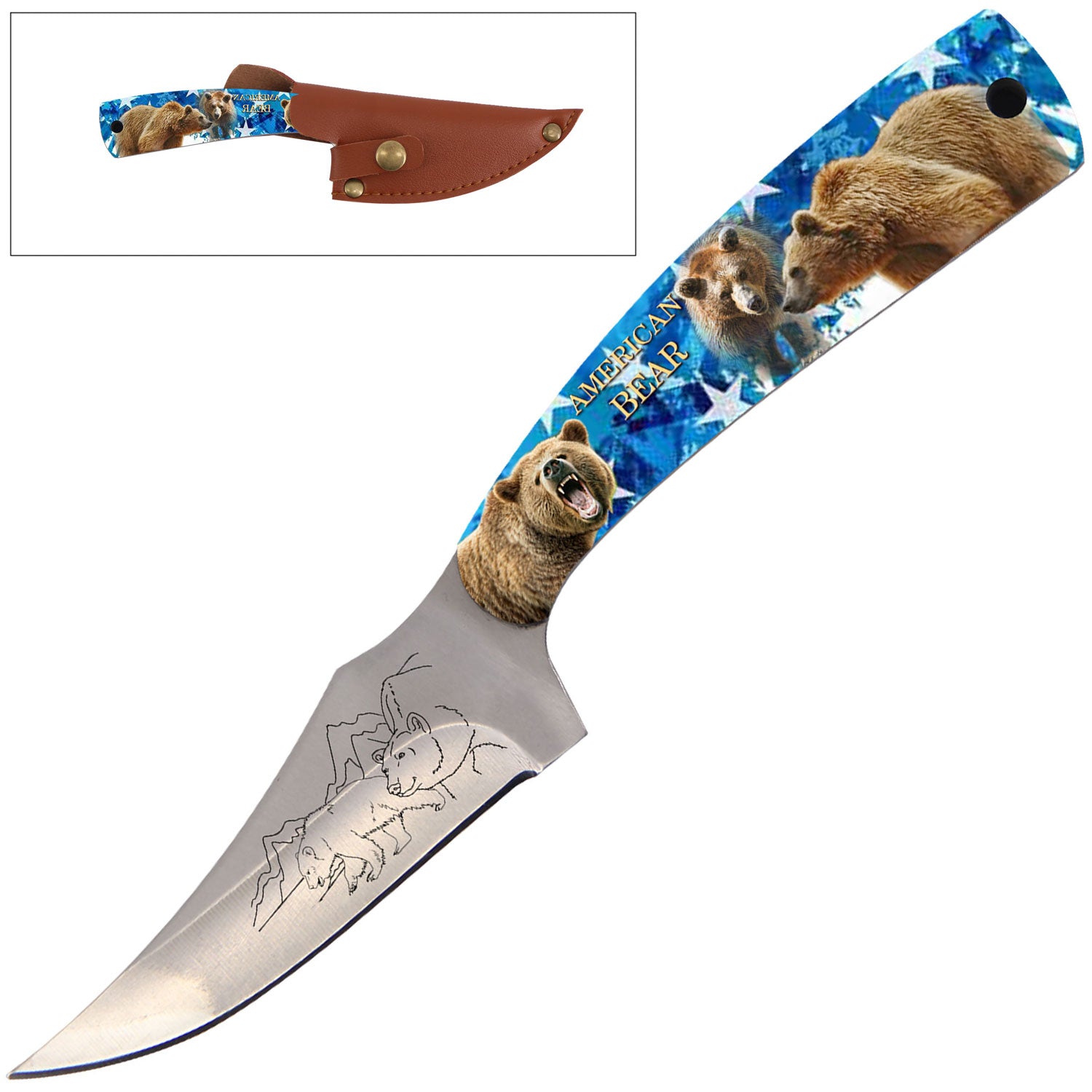 7 Inch Full Tang Fixed Blade Knife American Bear Handle for Hunting, Skinning - Tophatter's Guns'N'Weapons Store Collectible Weapons - Tophatter Daily Deals