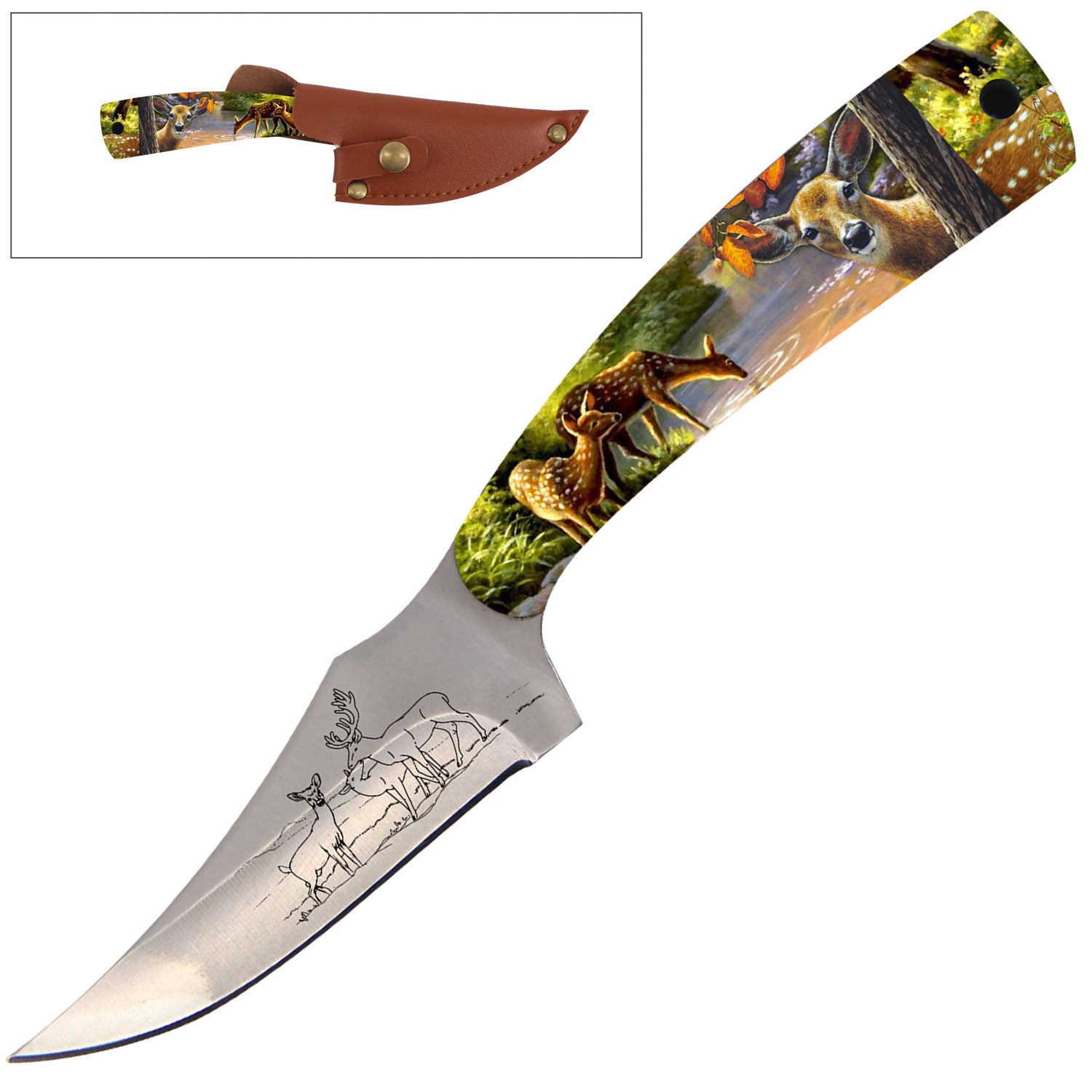 7" Full Tang Fixed Blade Knife Deer Handle for Hunting, Skinning Collectible Weapons - Tophatter Daily Deals