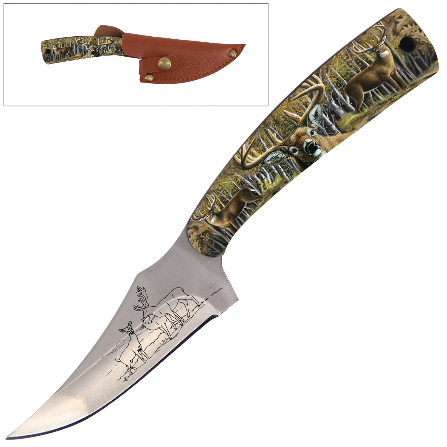 7 Inch Full Tang Fixed Blade Knife Deer Handle for Hunting, Skinning Collectible Weapons - Tophatter Daily Deals