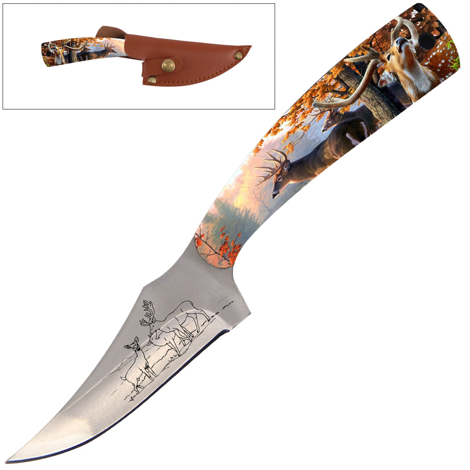 7" Full Tang Fixed Blade Knife Deer Handle for Hunting, Skinner - Tophatter's Inc. Weapons Store Online Collectible Weapons - Tophatter Daily Deals