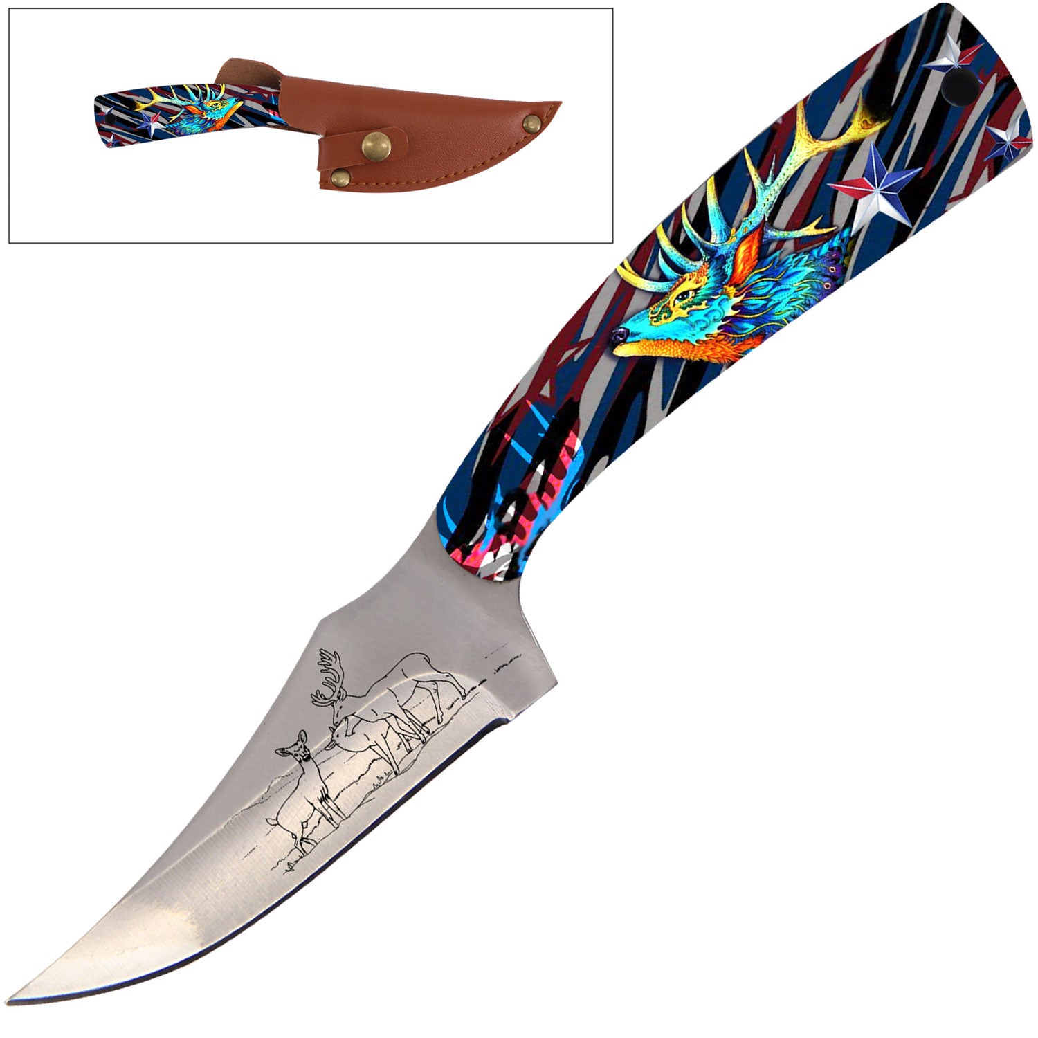 7" Full Tang Fixed Blade Skinning Knife Deer Handle for Hunting - Tophatter's Army Products & Self Defense Collectible Weapons - Tophatter Daily Deals