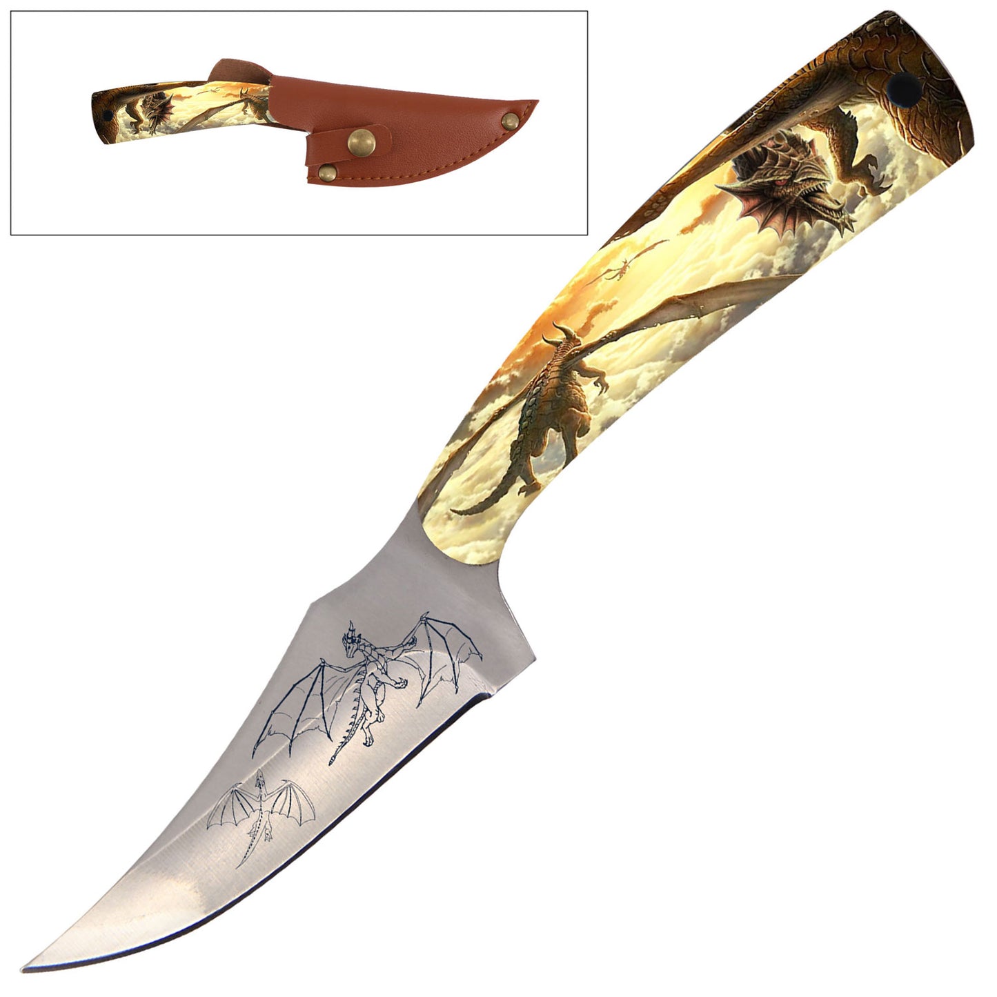 7" Full Tang Fixed Blade Knife Flying Dragon Handle for Hunting, Skinning Collectible Weapons - Tophatter Daily Deals
