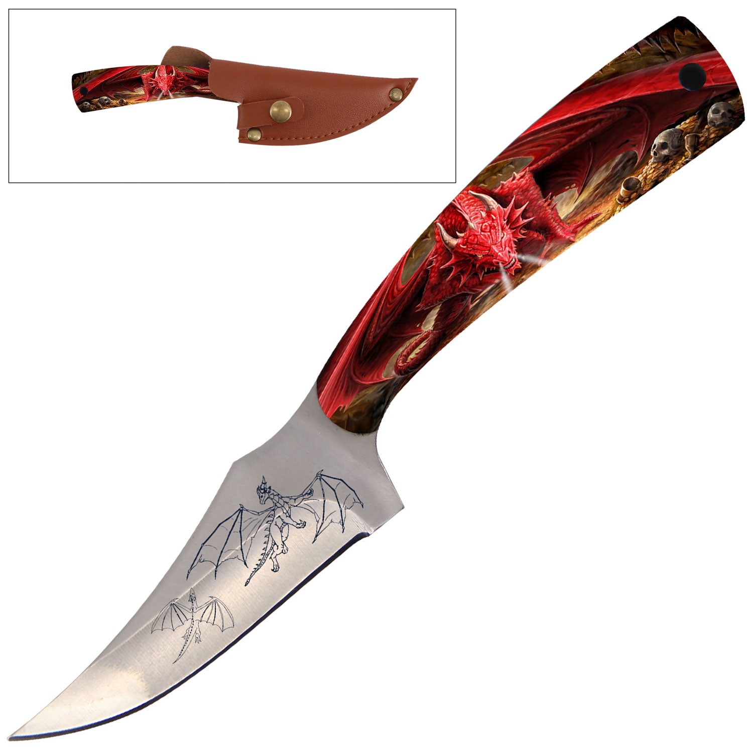 7" Full Tang Fixed Blade Knife Dragon Handle for Hunting, Skinning Collectible Weapons - Tophatter Daily Deals