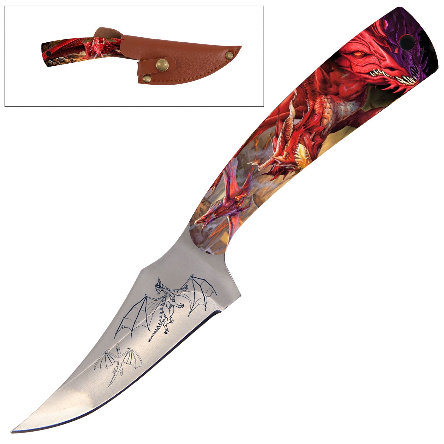 7 Inch Full Tang Fixed Blade Knife Dragon Handle for Hunting, Skinning Collectible Weapons - Tophatter Daily Deals