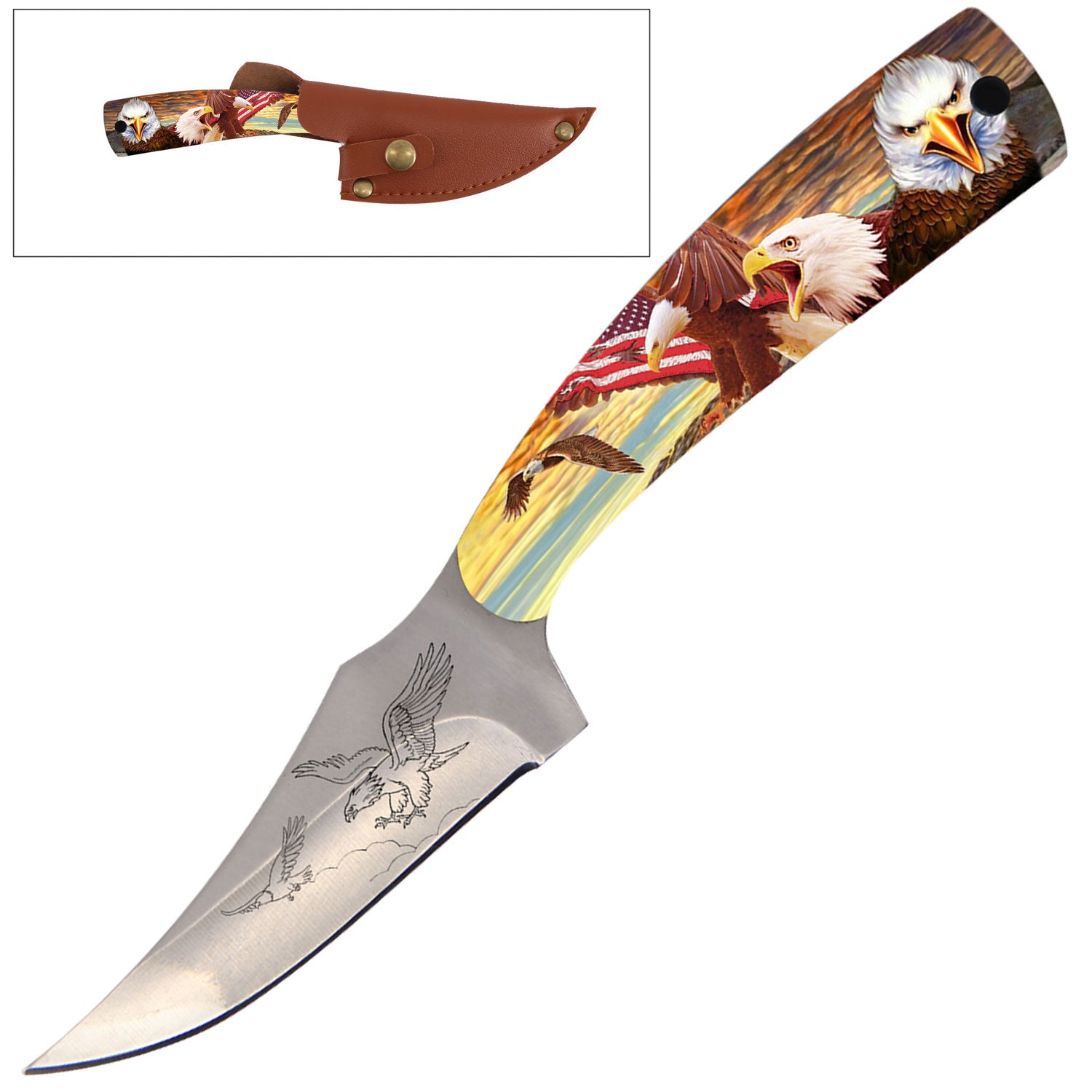 7 Inch Full Tang Fixed Blade Knife American Eagle Handle for Hunting, Skinning Collectible Weapons - Tophatter Daily Deals