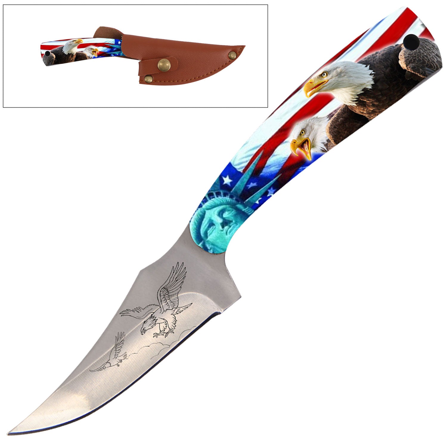 7 Inch Full Tang Fixed Blade Skinning Knife American Eagle Handle for Hunting - Tophatter's Guns'N'Weapons Store Collectible Weapons - Tophatter Daily Deals