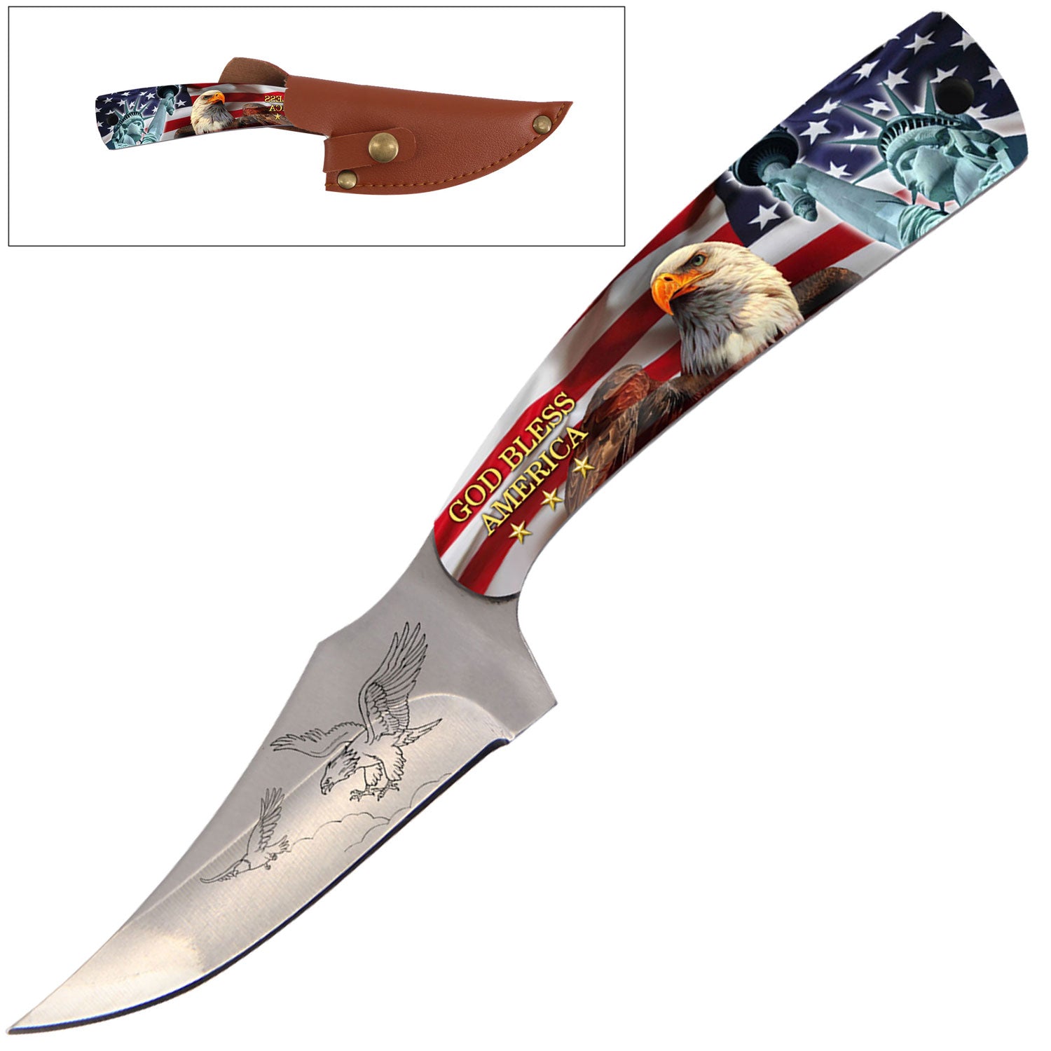 7 Inch Full Tang Fixed Blade Skinner Knife American Eagle Handle for Hunting Collectible Weapons - Tophatter Daily Deals