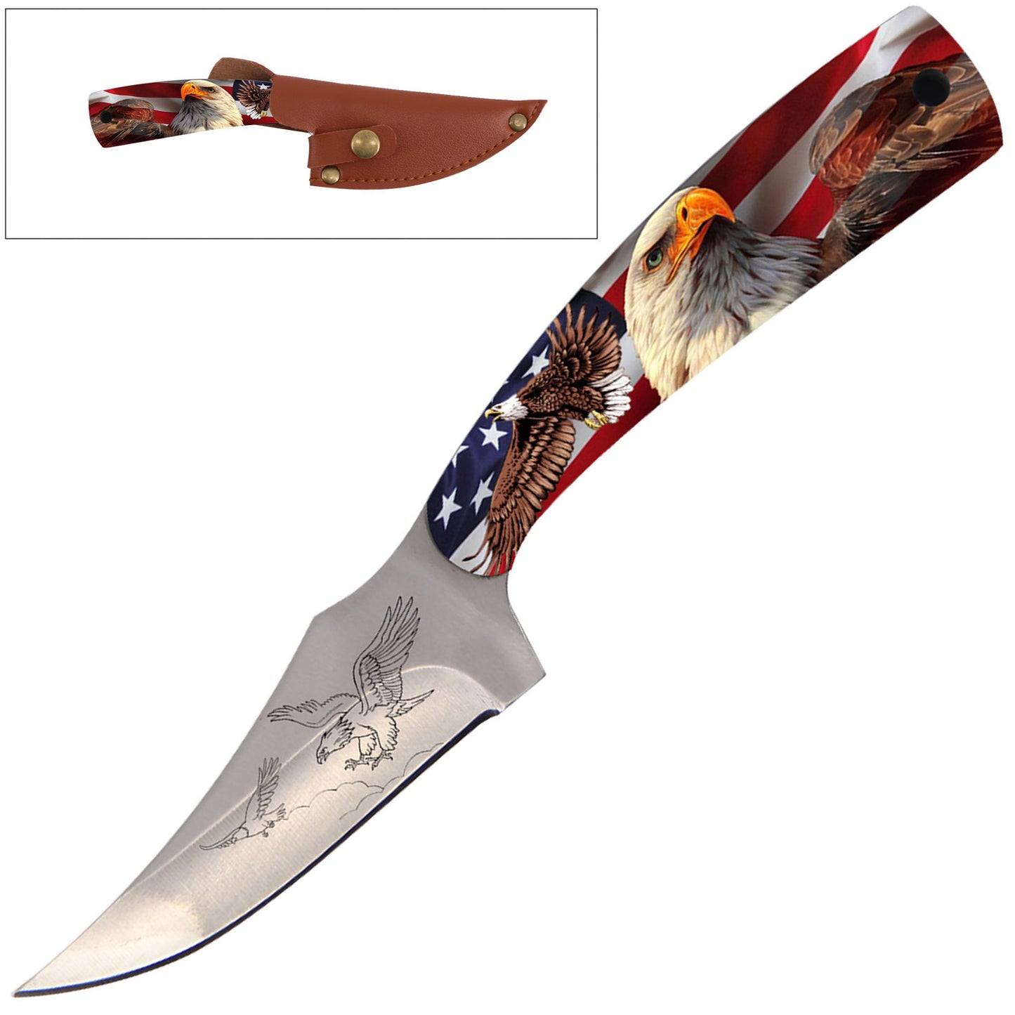 7 Inch Full Tang Fixed Blade Knife American Eagle Handle for Hunting, Skinner - TOPHATTER'S ARMORY DEALS Collectible Weapons - Tophatter Daily Deals