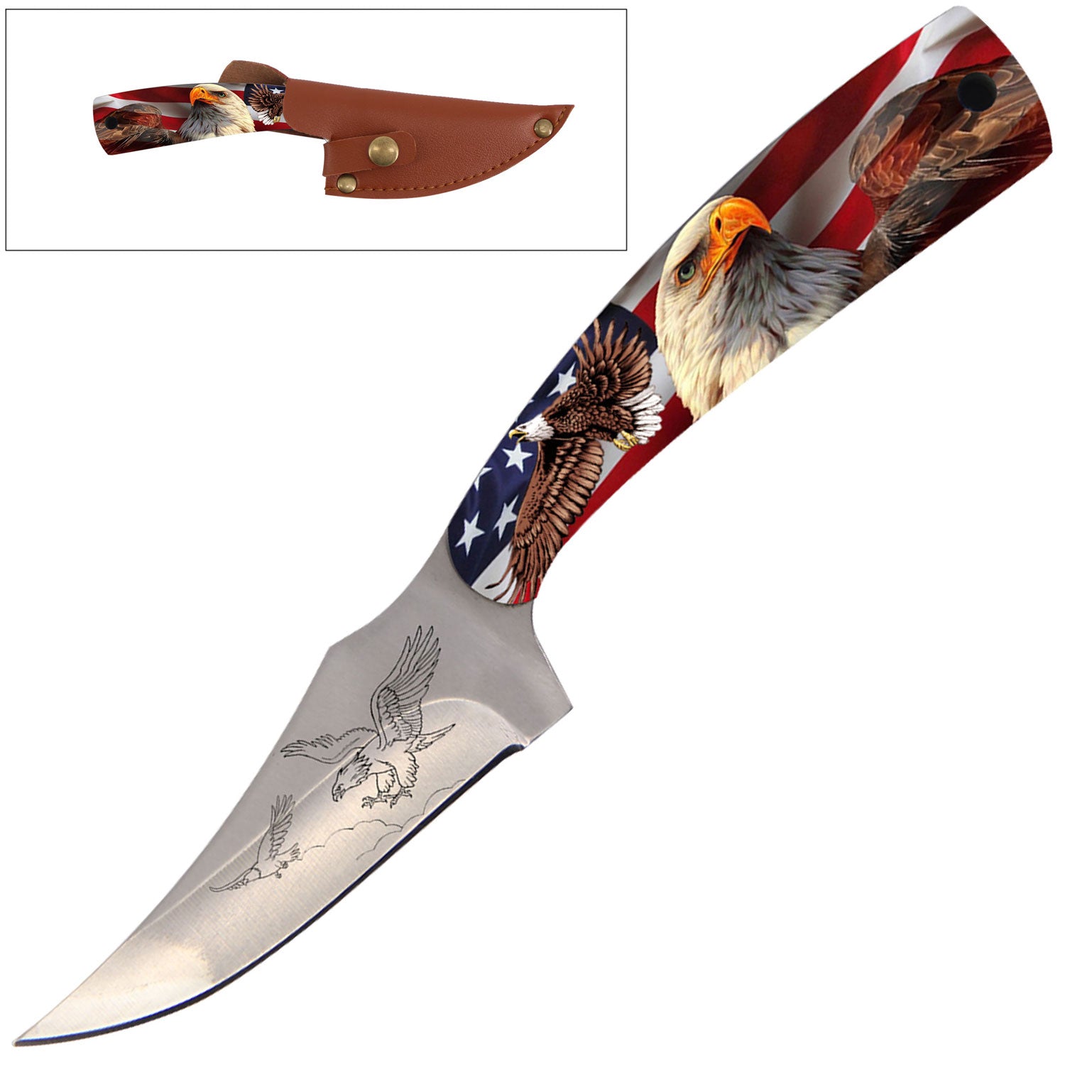 7 Inch Full Tang Fixed Blade Knife American Eagle Handle for Hunting, Skinner - Tophatter's Inc. Weapons Store Online Collectible Weapons - Tophatter Daily Deals
